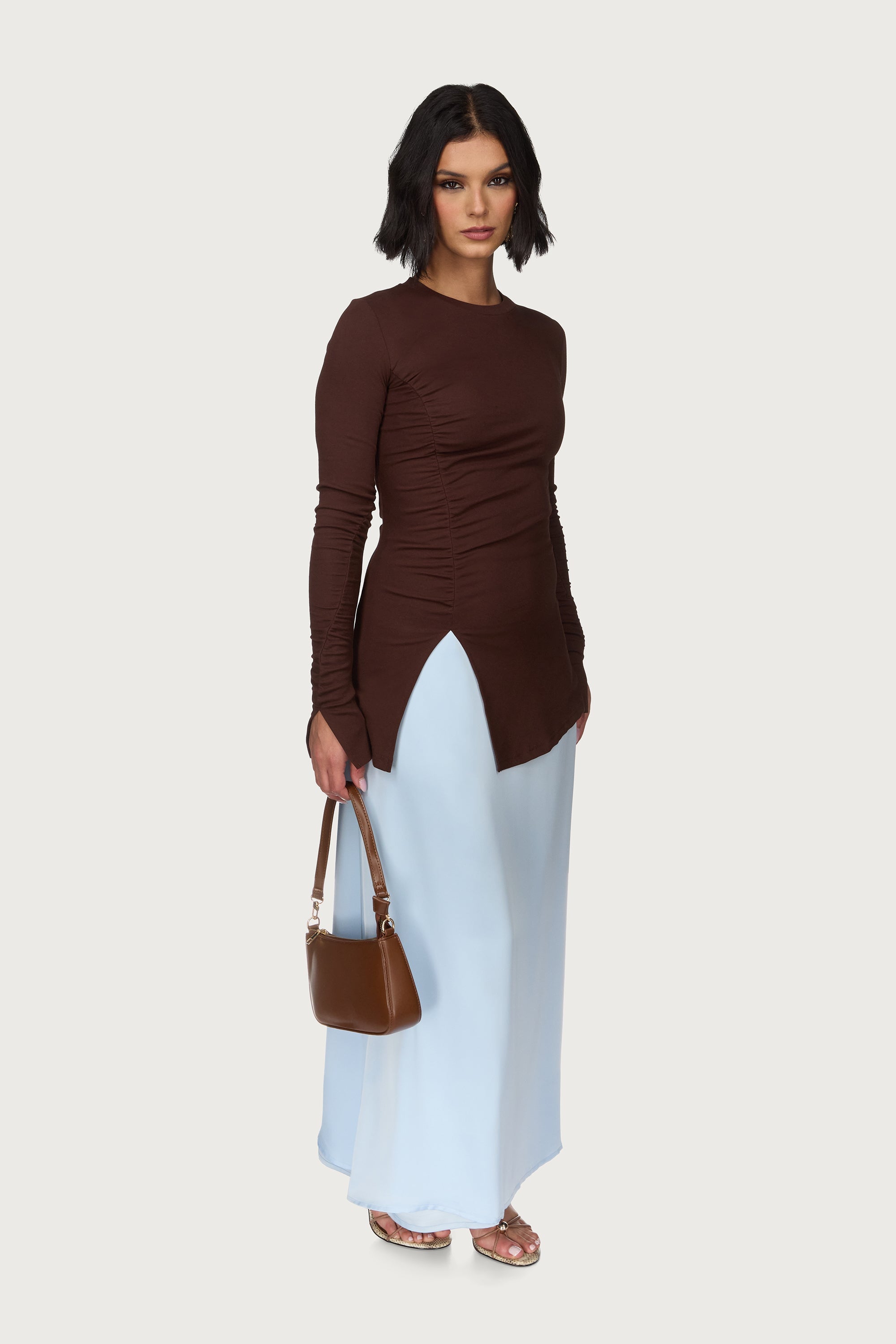 Asymmetric Side Slit Top - Dark Brown Abayas Veiled
