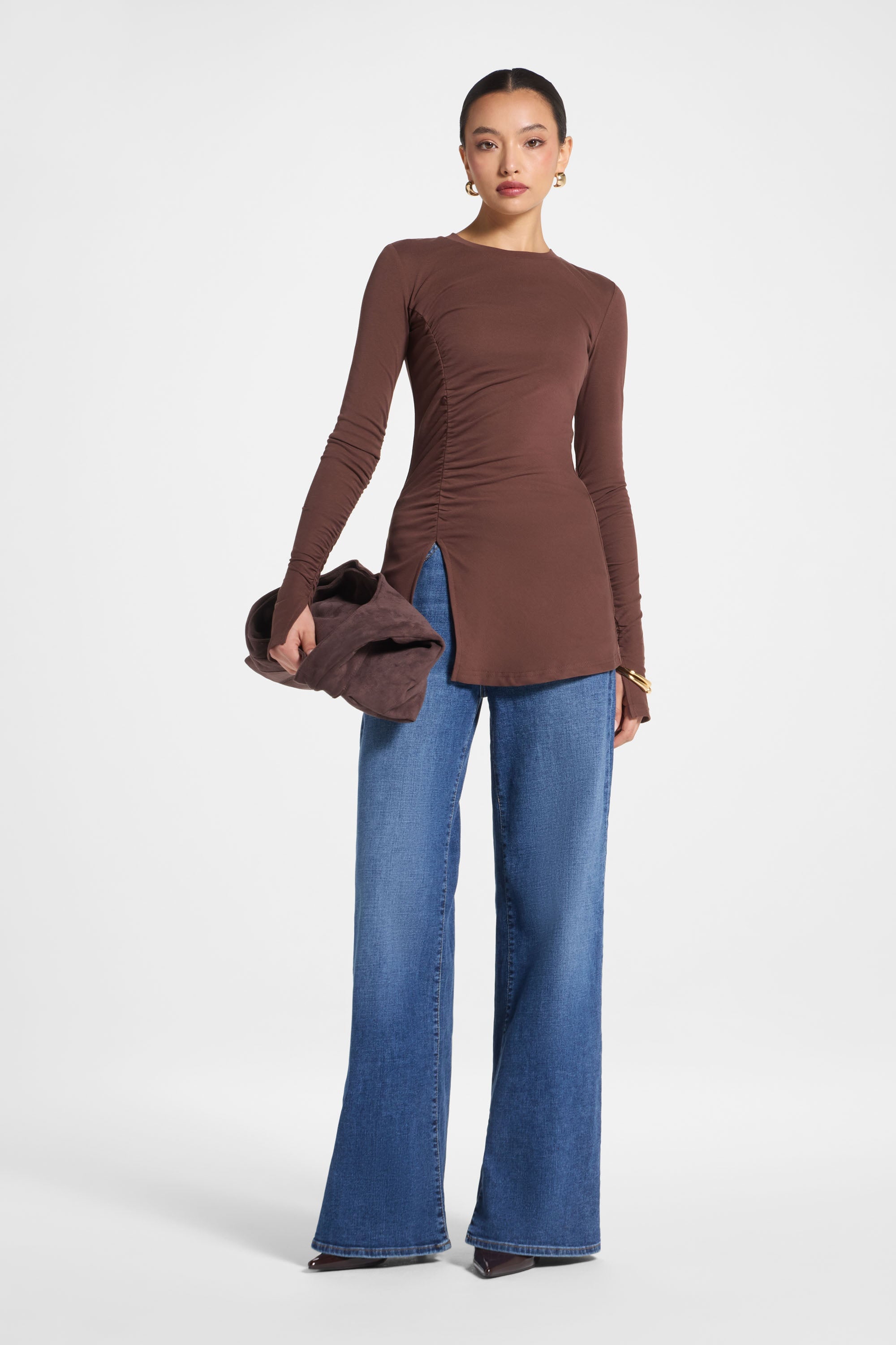 Asymmetric Side Slit Top - Dark Brown Abayas Veiled