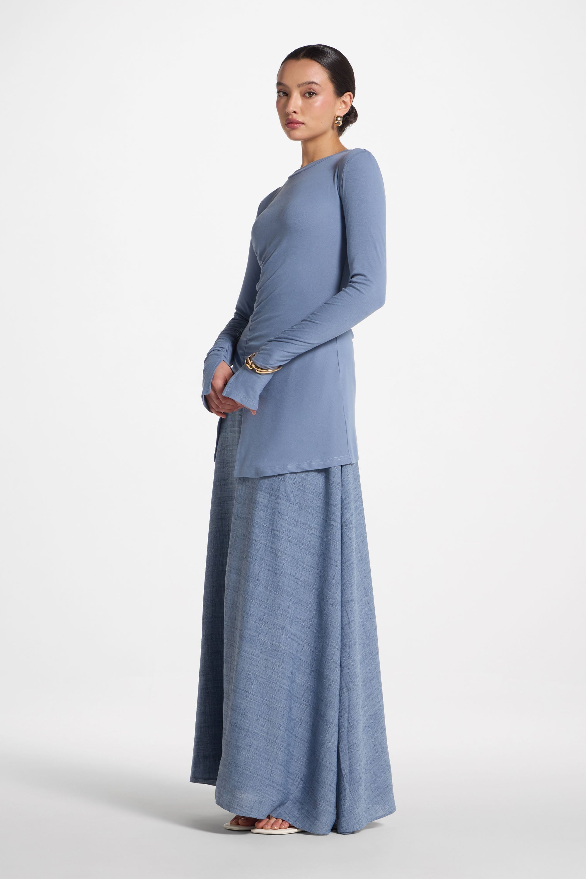 Asymmetric Side Slit Top - Denim Abayas Veiled