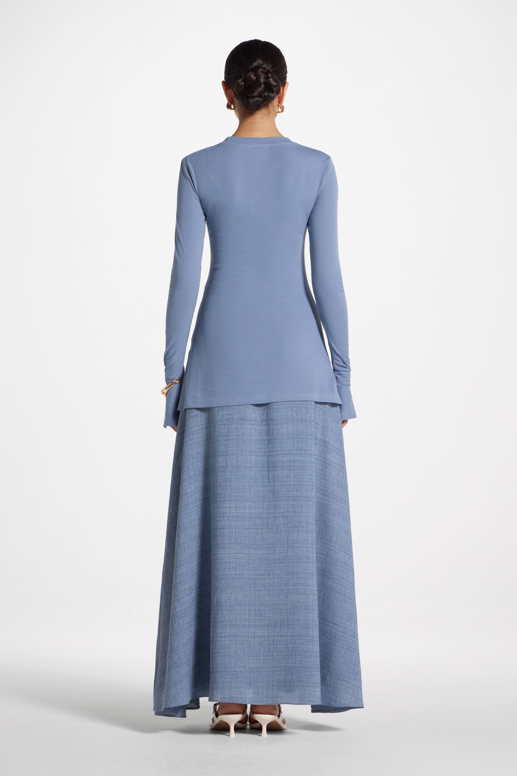 Asymmetric Side Slit Top - Denim Abayas Veiled