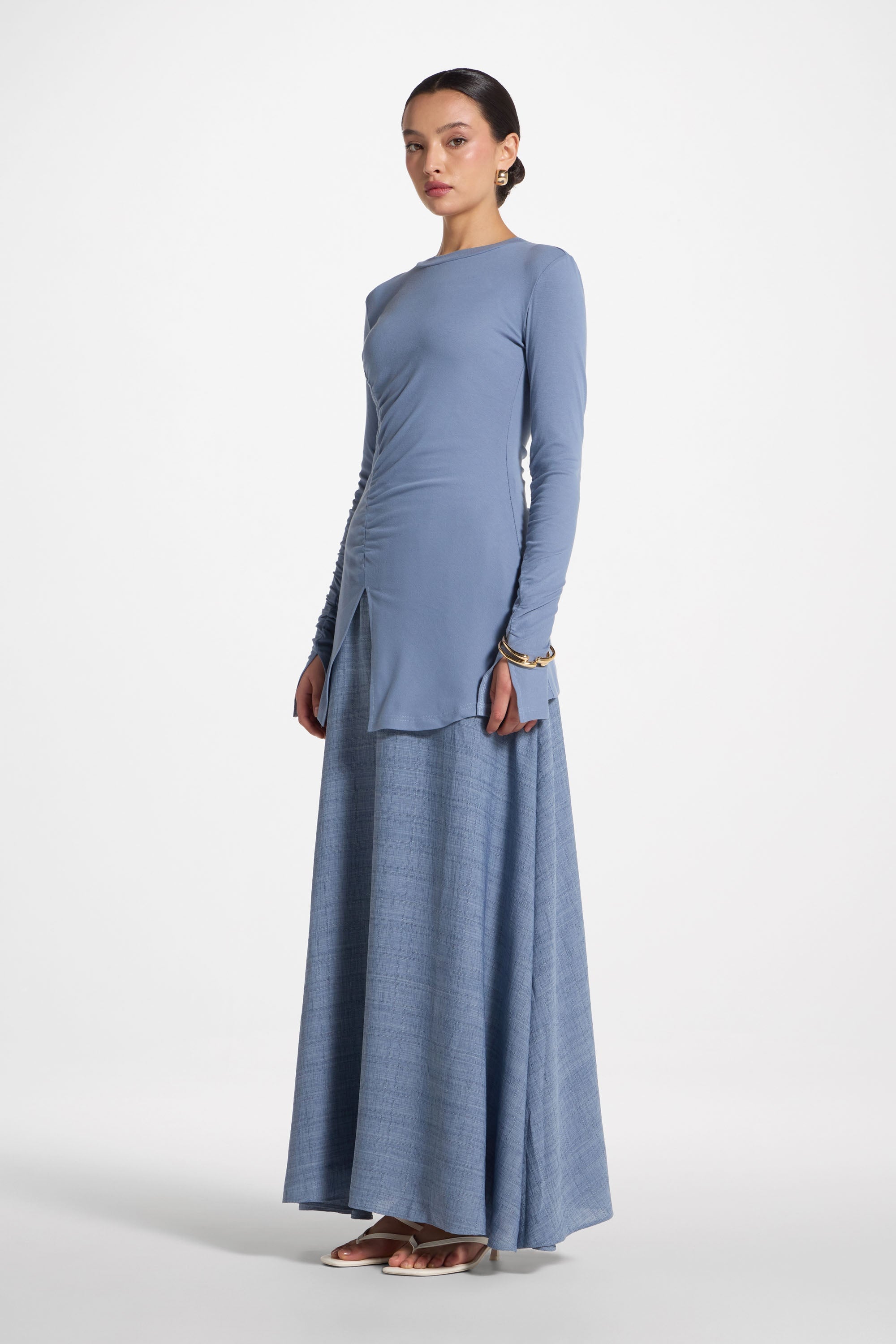 Asymmetric Side Slit Top - Denim Abayas Veiled
