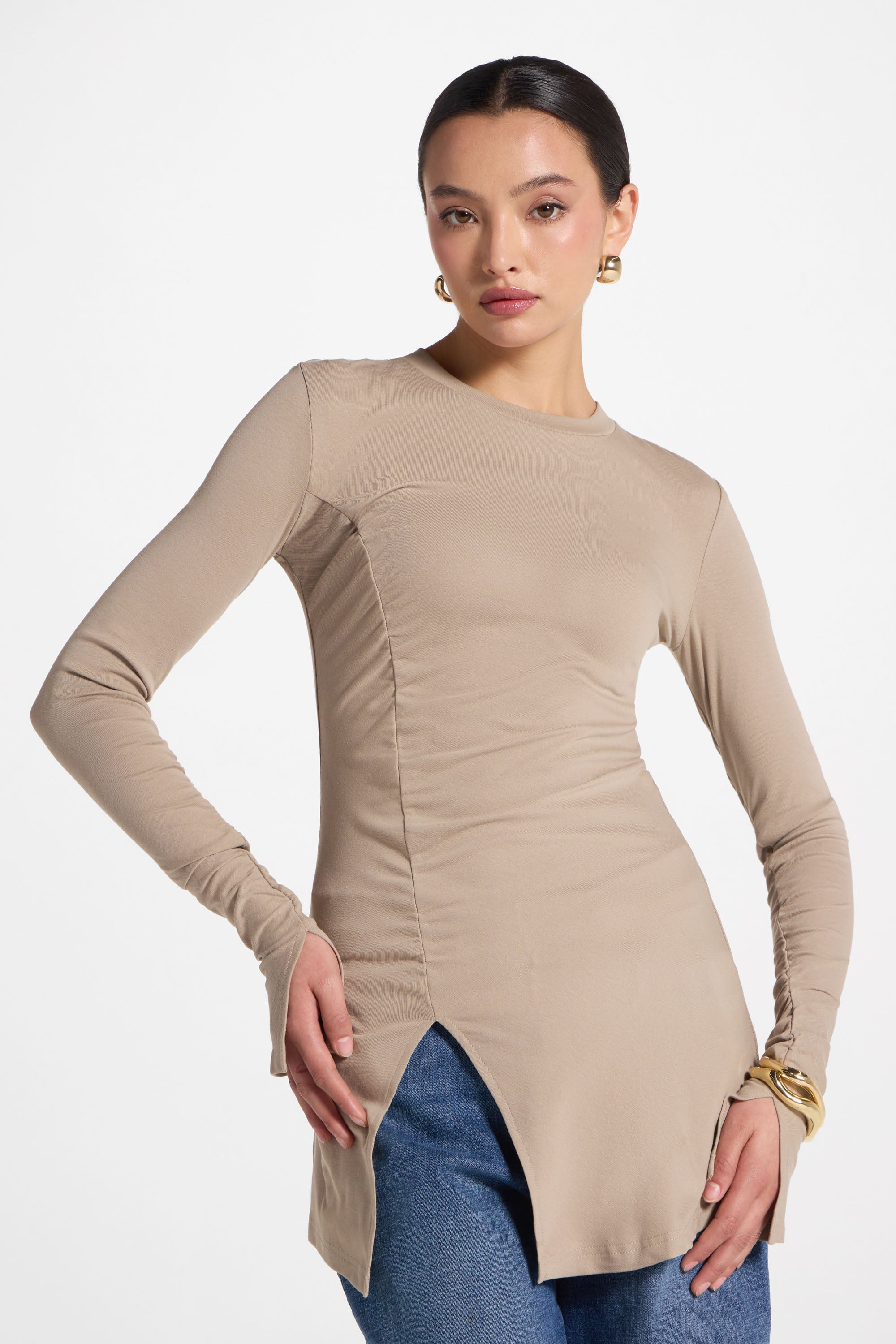 Asymmetric Side Slit Top - Driftwood Abayas Veiled