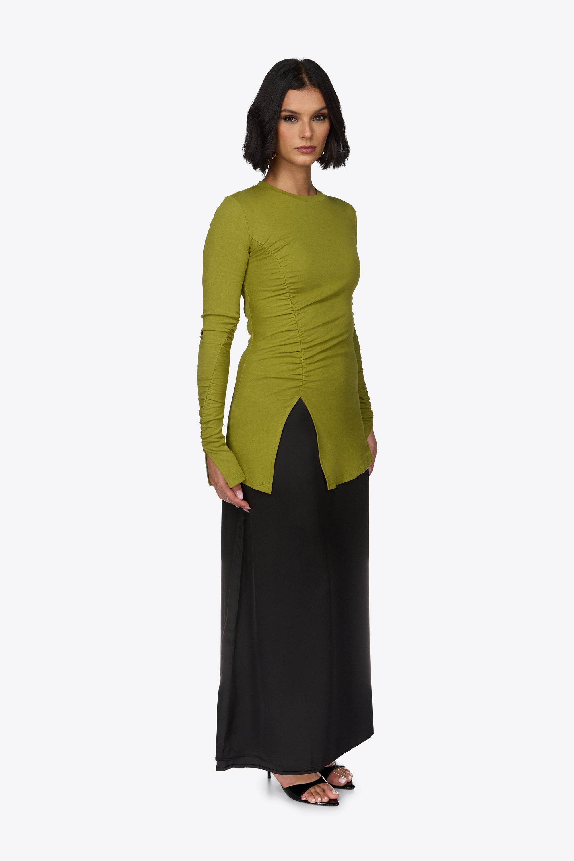 Asymmetric Side Slit Top - Fern Green Abayas Veiled