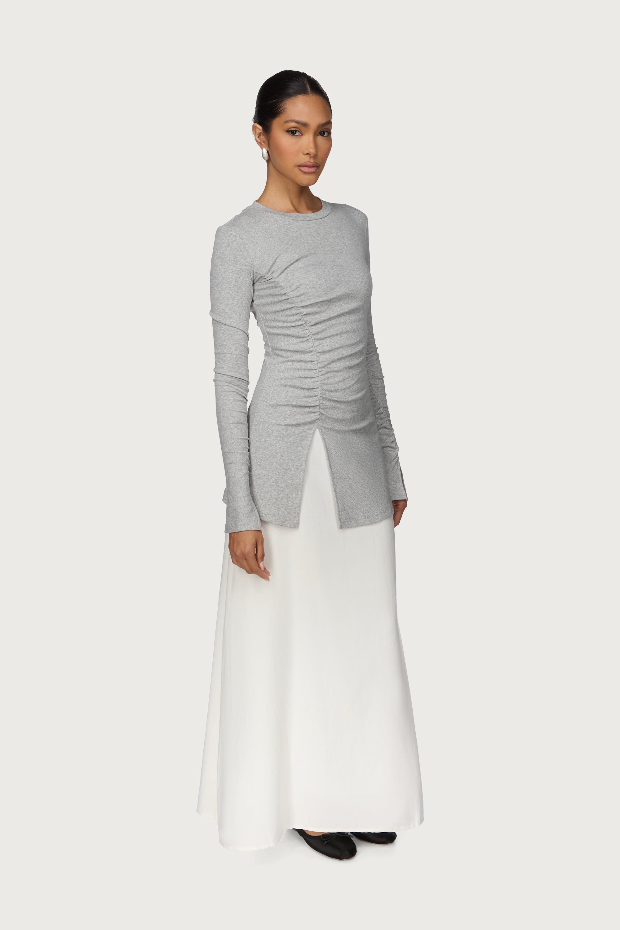 Asymmetric Side Slit Top - Heather Grey Abayas Veiled