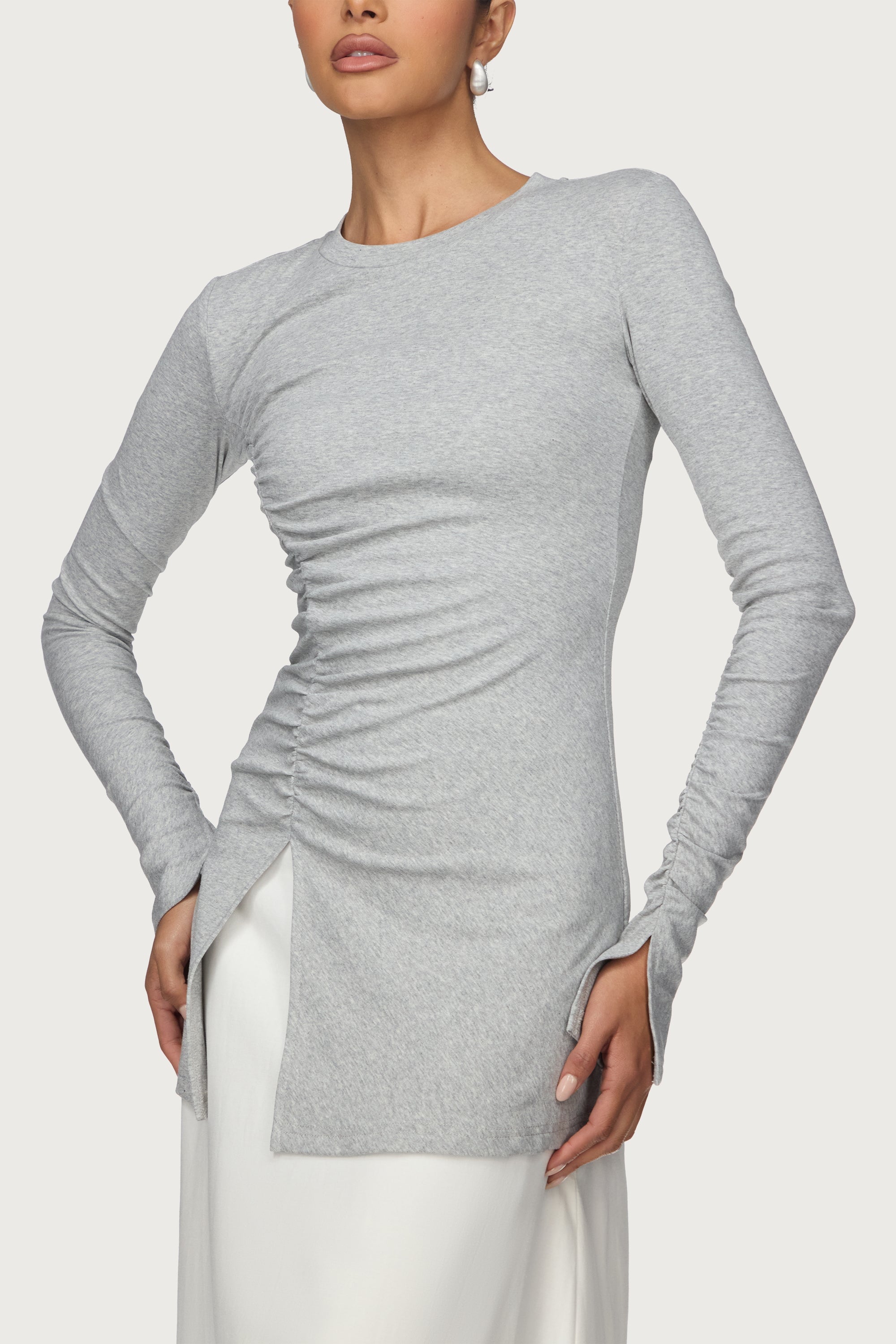 Asymmetric Side Slit Top - Heather Grey Abayas Veiled