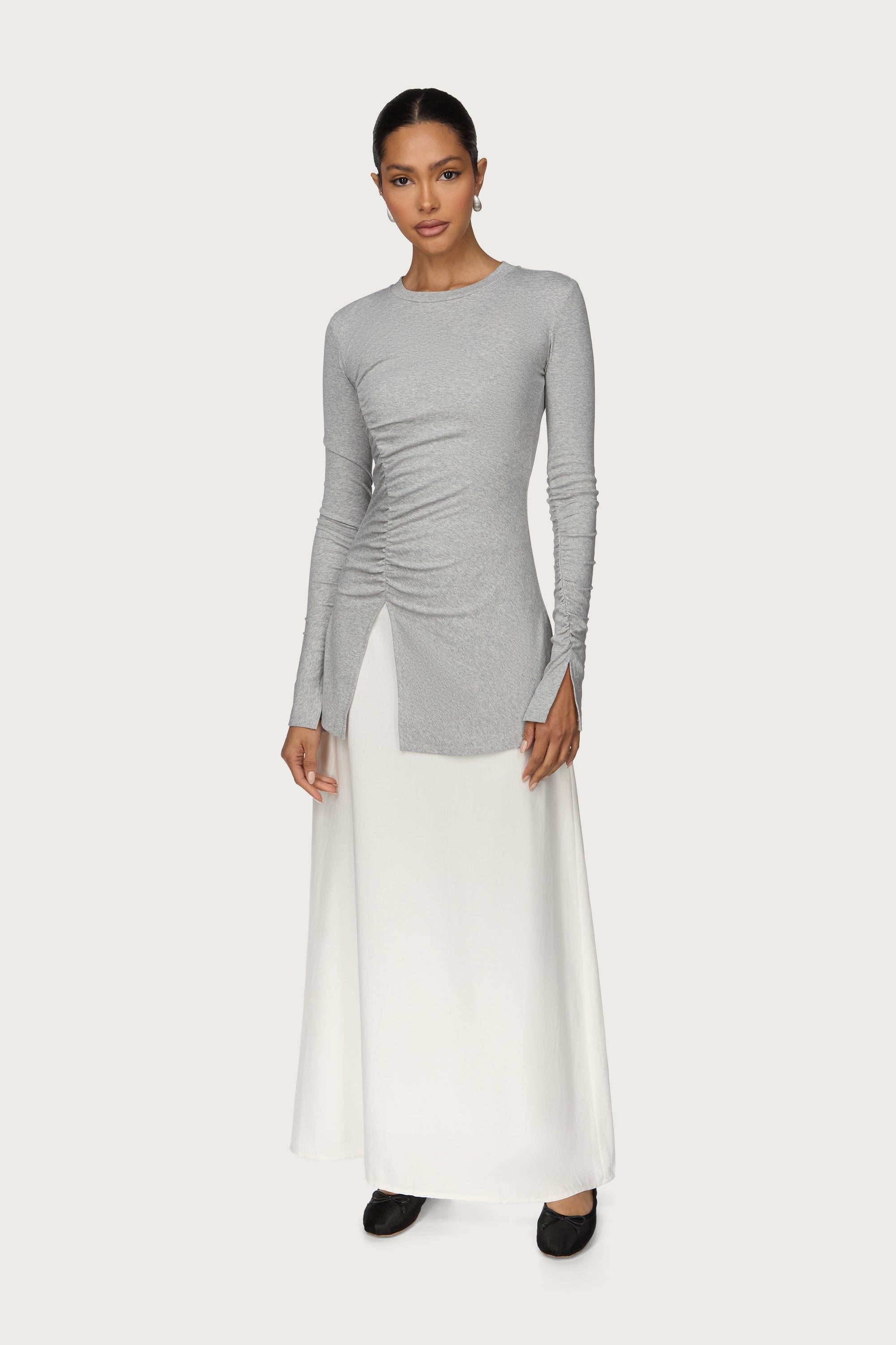 Asymmetric Side Slit Top - Heather Grey Abayas Veiled