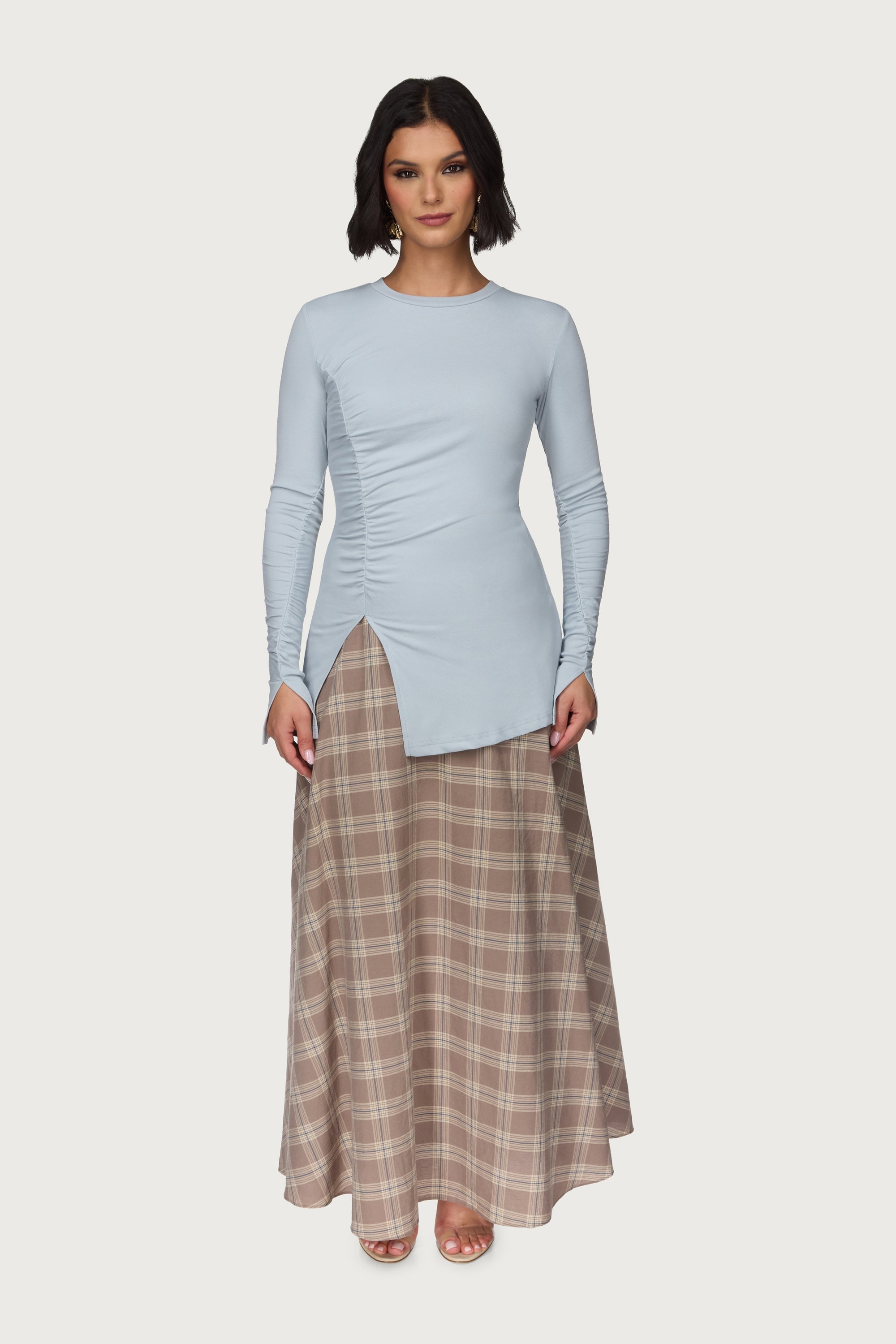 Asymmetric Side Slit Top - Light Blue Abayas Veiled