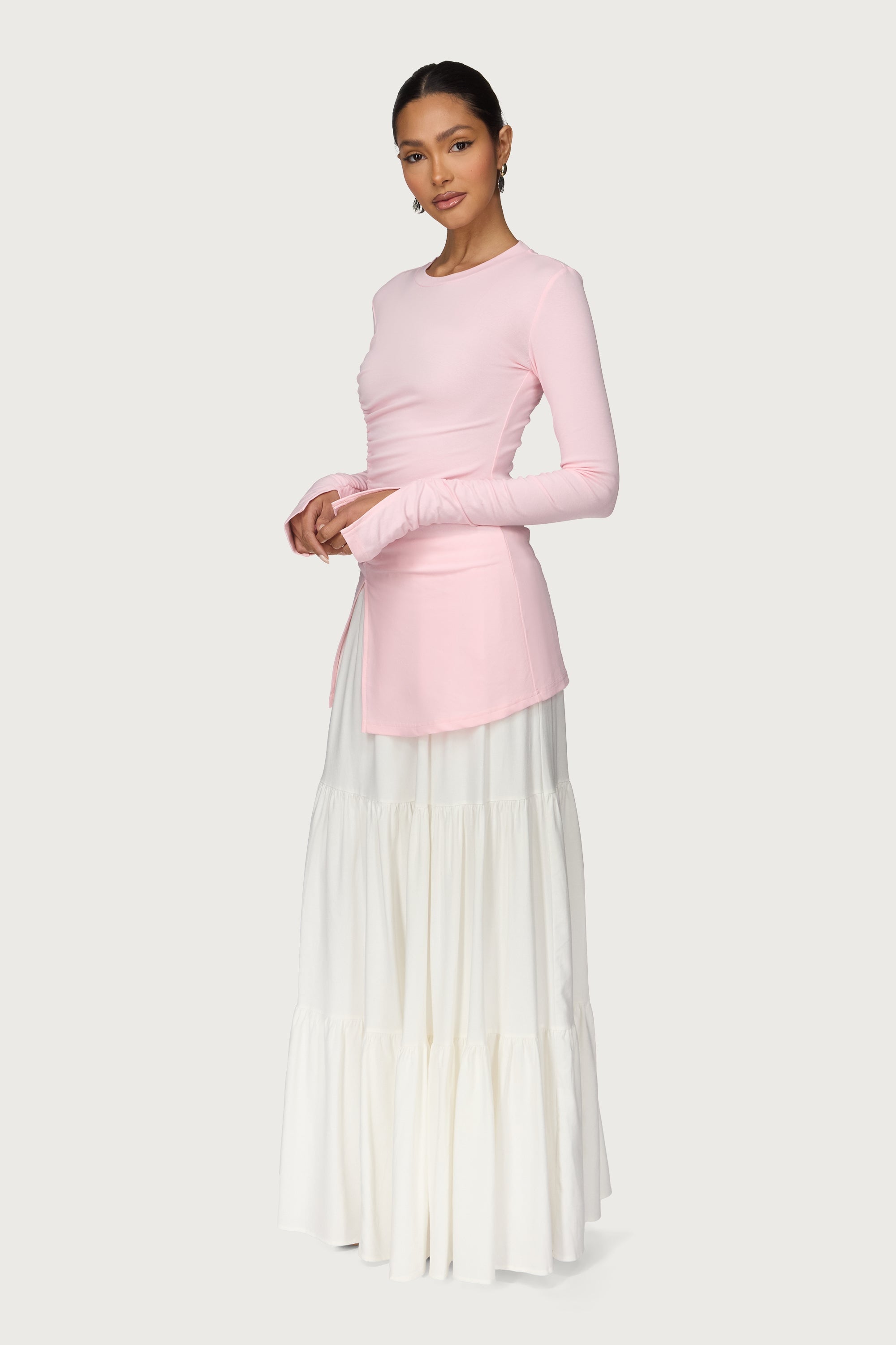 Asymmetric Side Slit Top - Pink Abayas Veiled