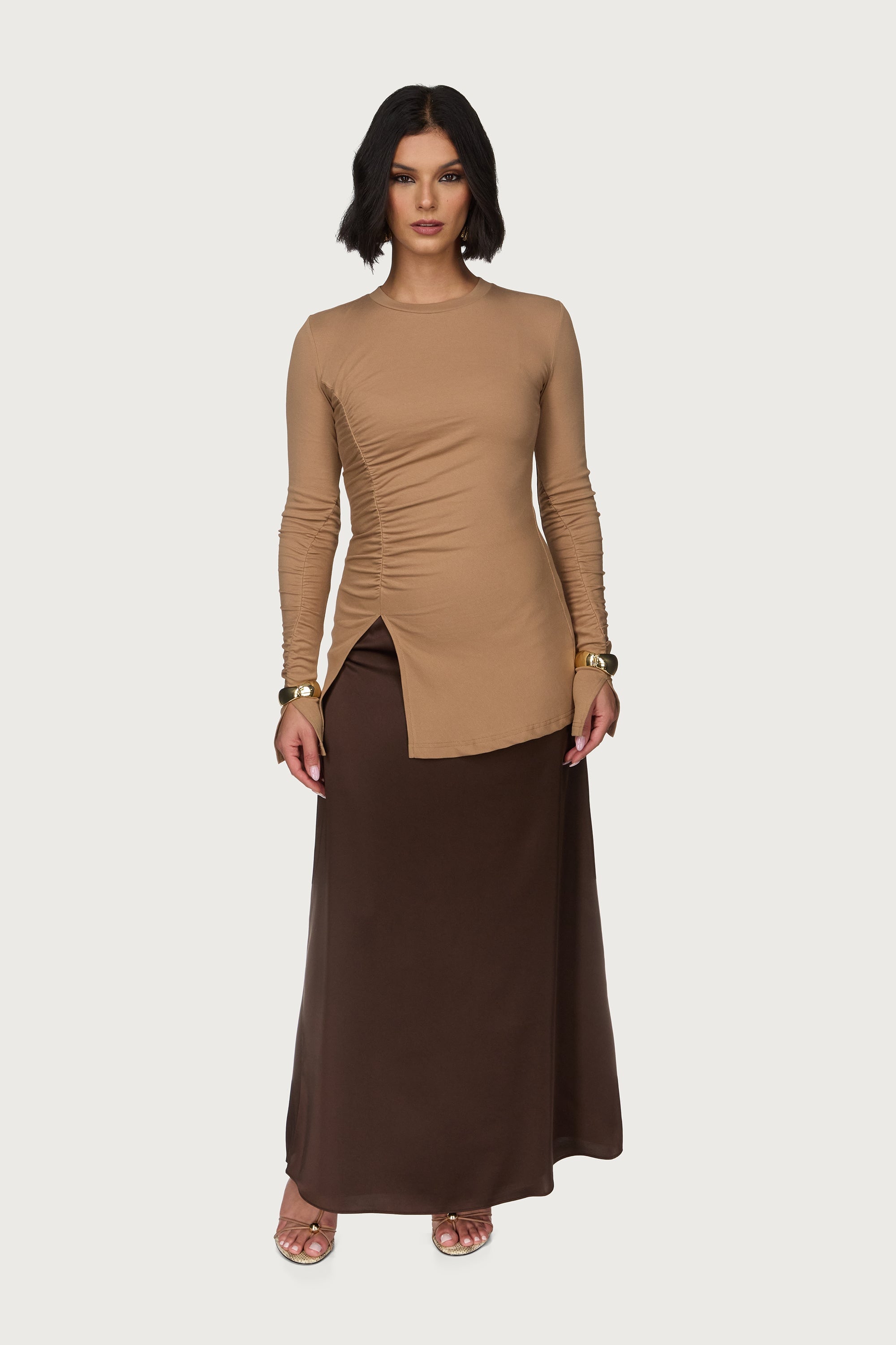 Asymmetric Side Slit Top - Toffee Abayas Veiled