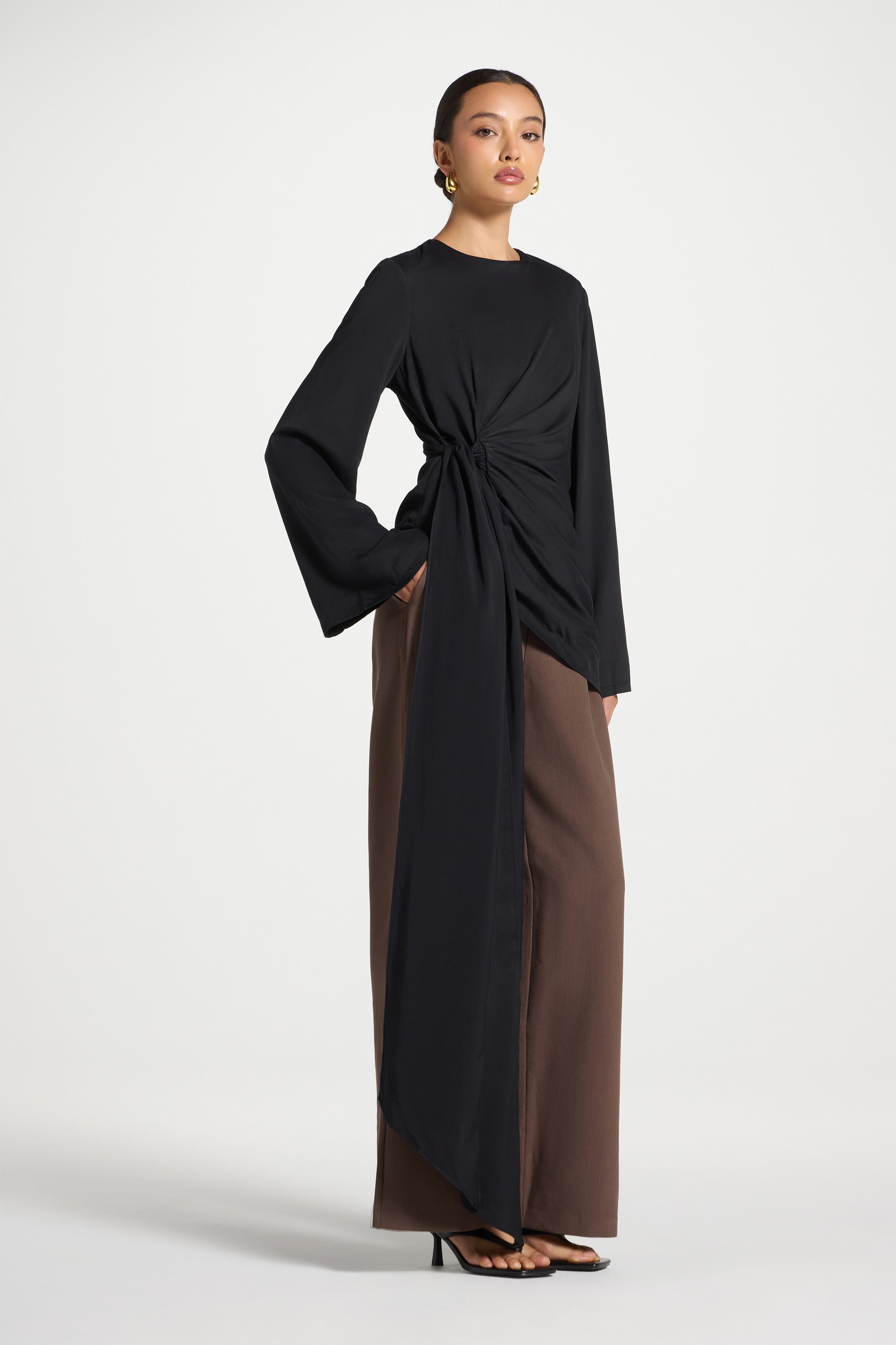 Asymmetric Side Tie Top - Black Dresses Veiled