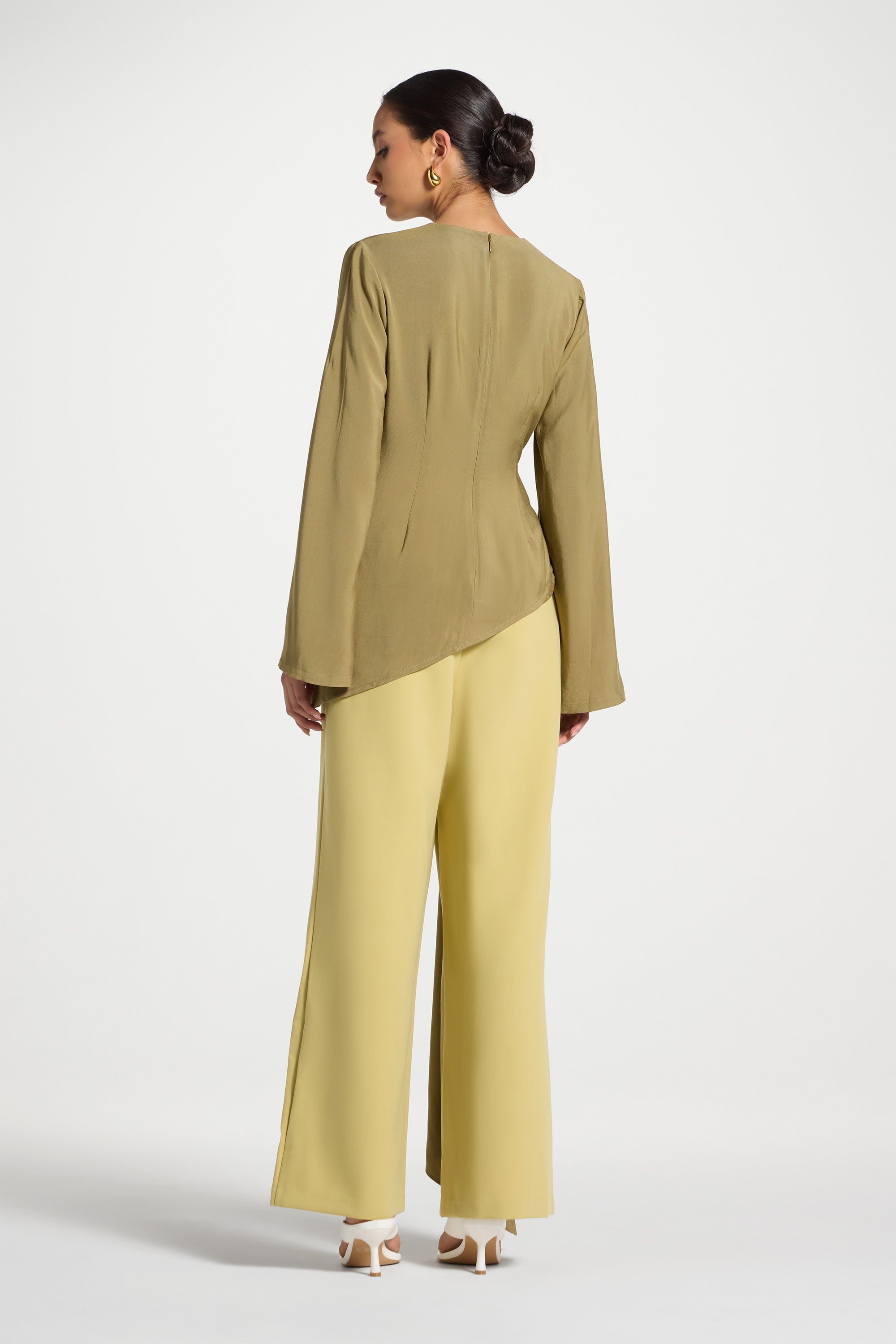 Asymmetric Side Tie Top - Olive Dresses Veiled