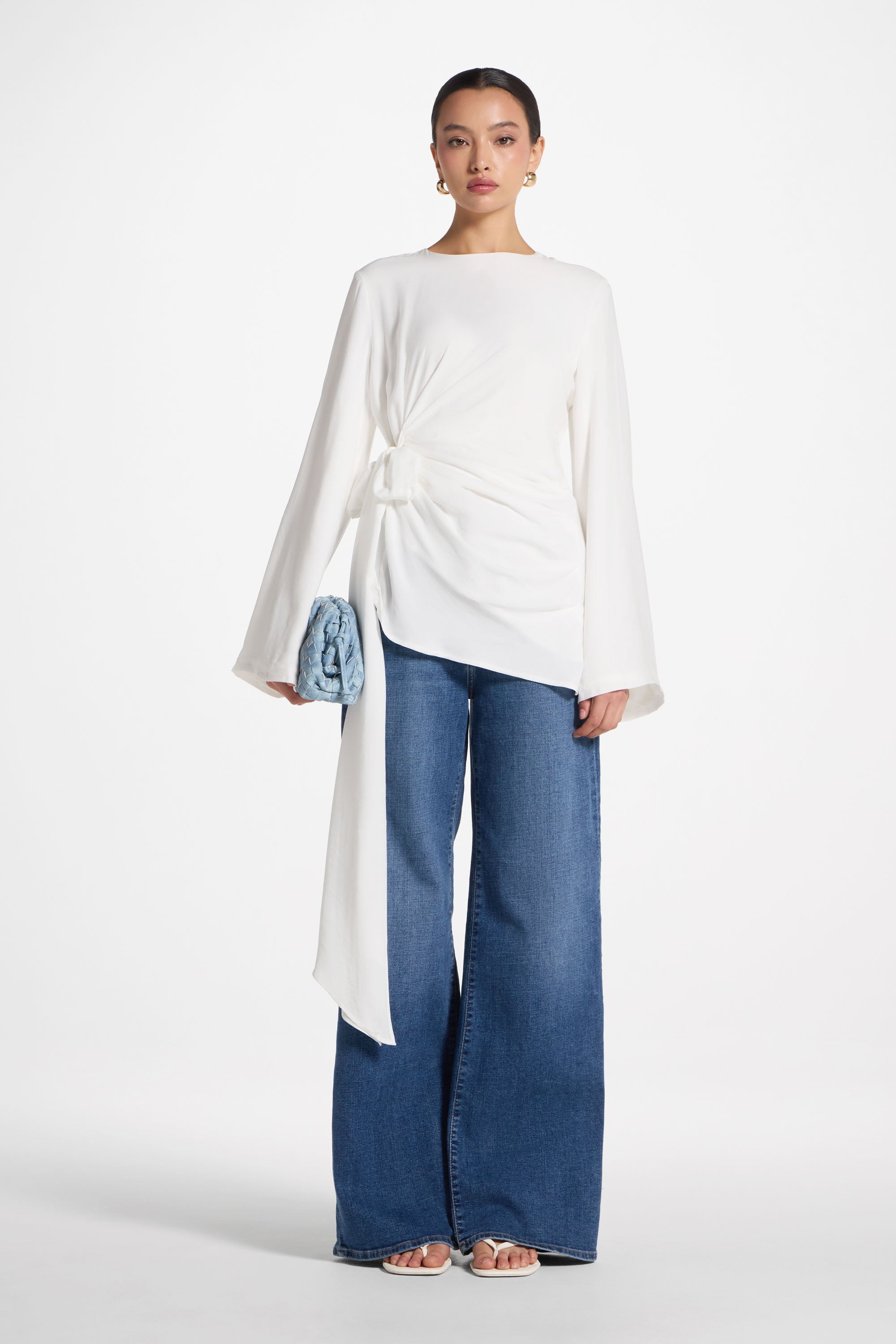 Asymmetric Side Tie Top - White
