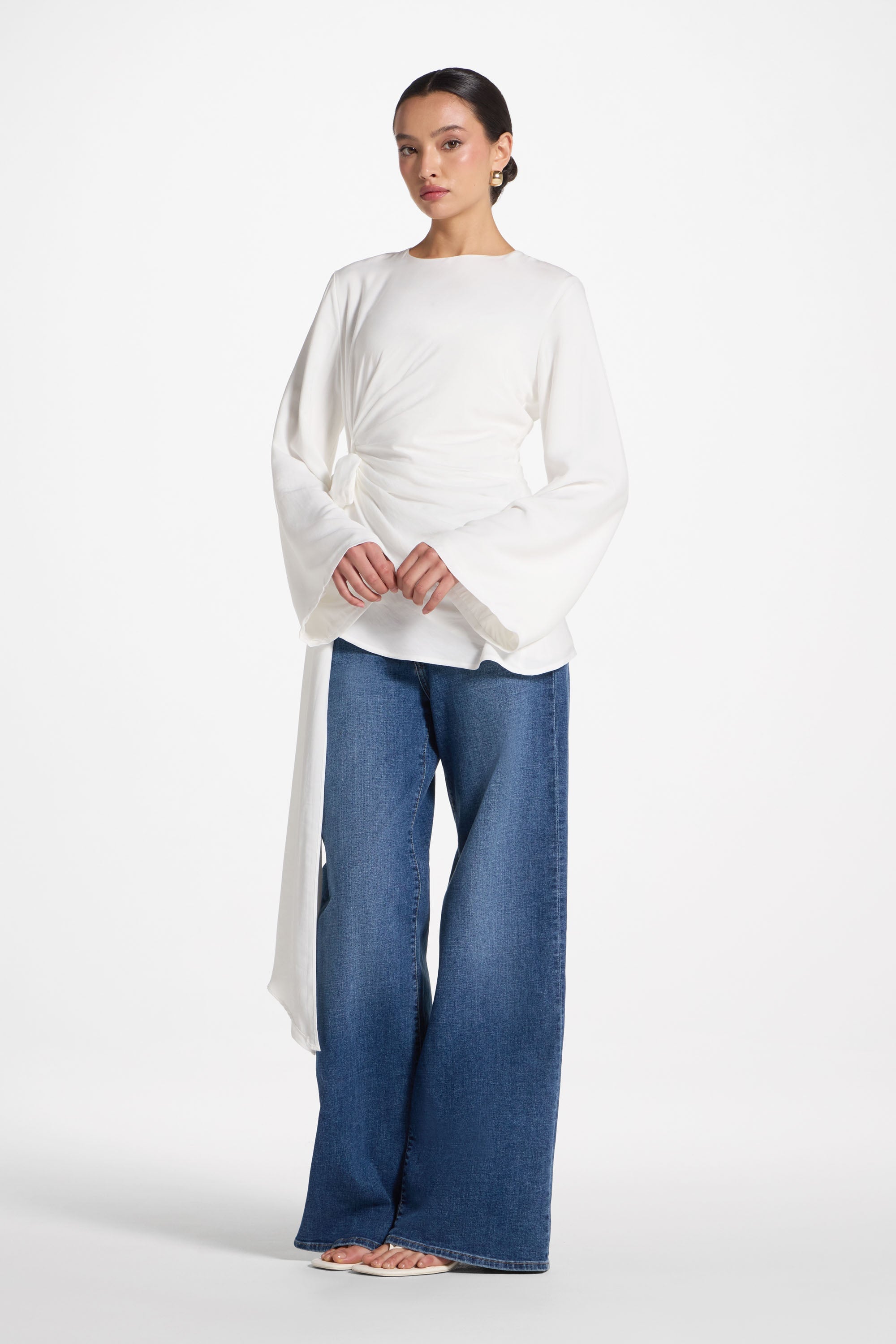 Asymmetric Side Tie Top - White Dresses Veiled