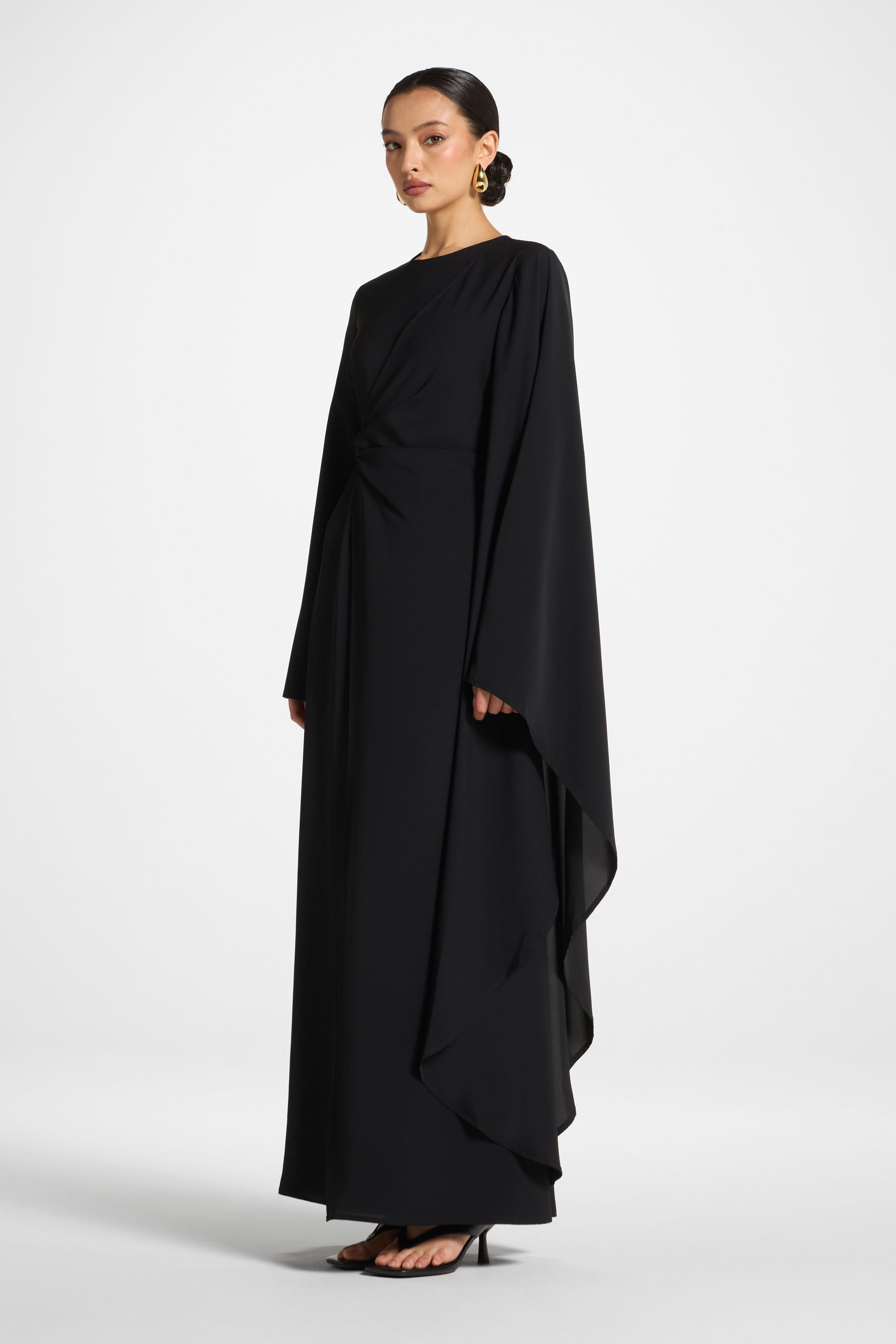 Asymmetric Sleeve Maxi Dress - Black Abayas Veiled