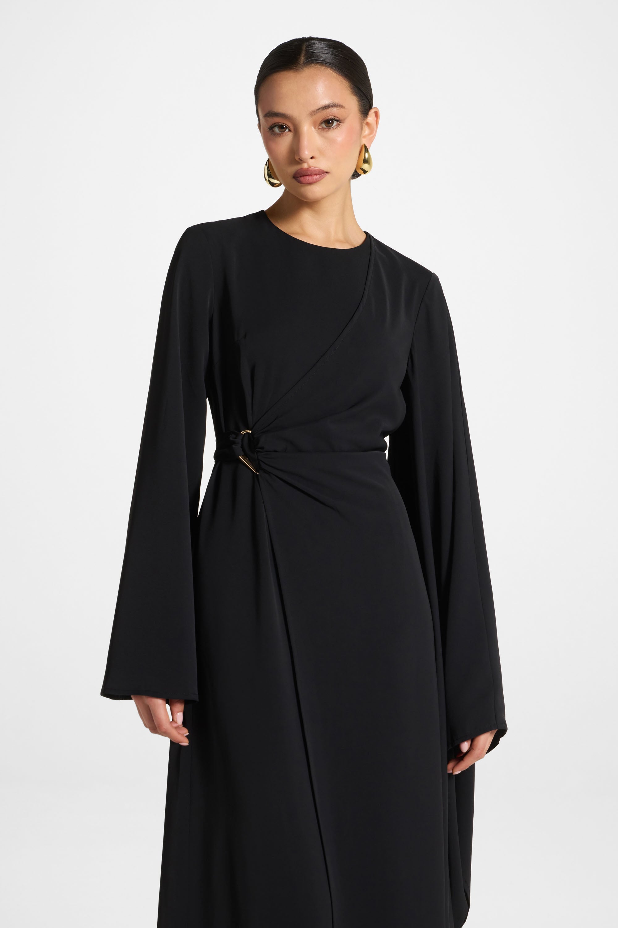 Asymmetric Sleeve Maxi Dress - Black Abayas Veiled