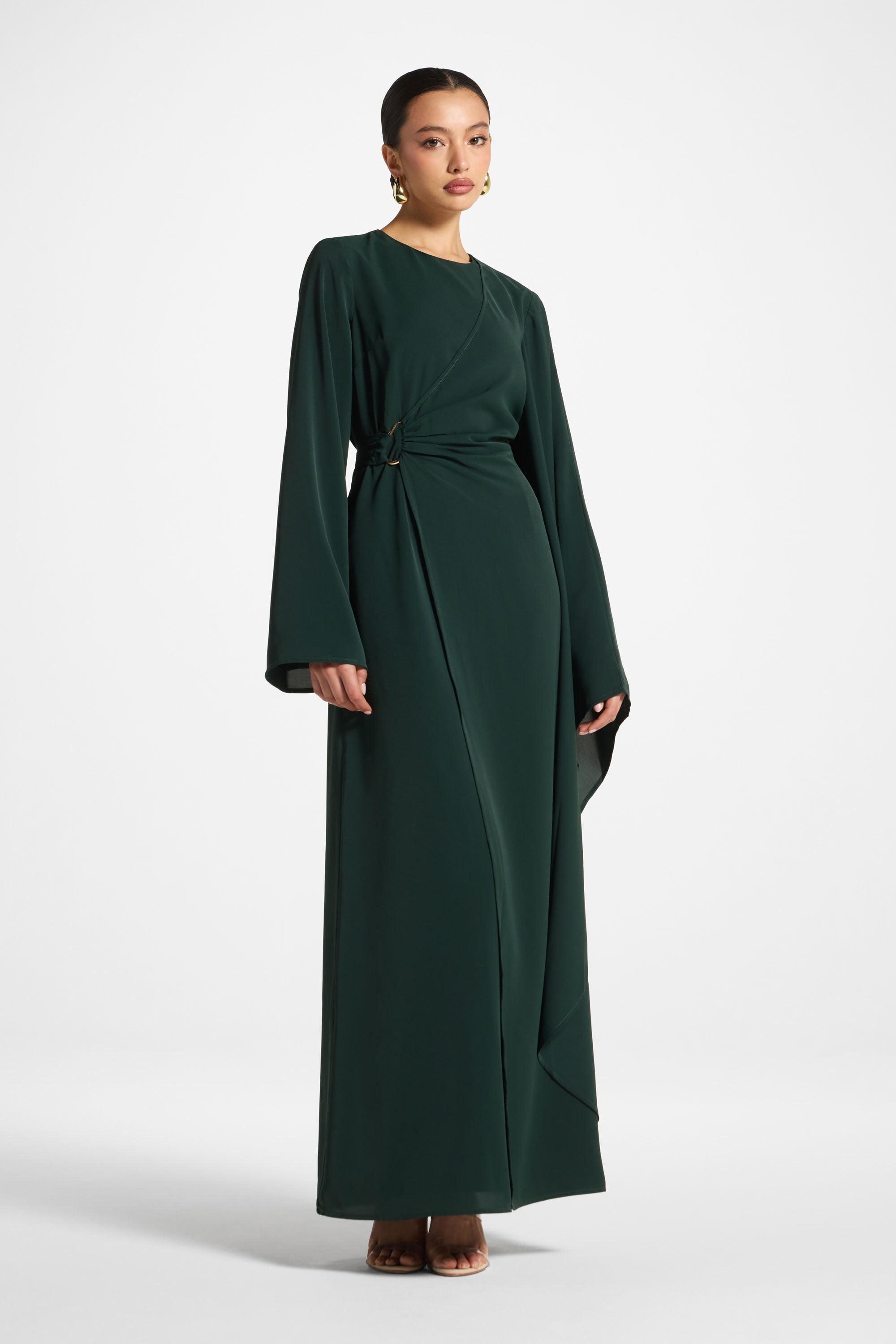Asymmetric Sleeve Maxi Dress - Emerald Abayas Veiled