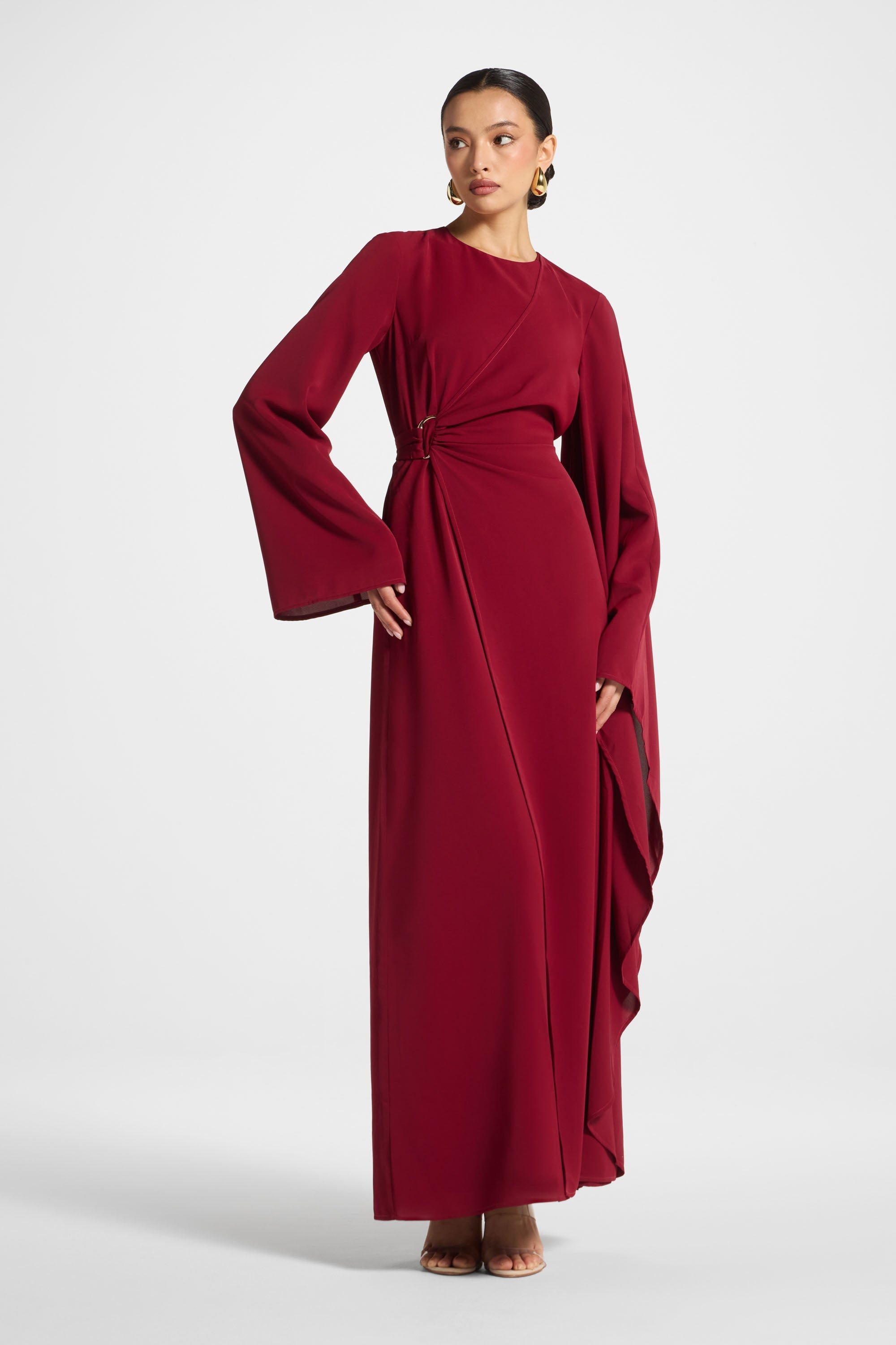 Asymmetric Sleeve Maxi Dress - Pomegranate Abayas Veiled