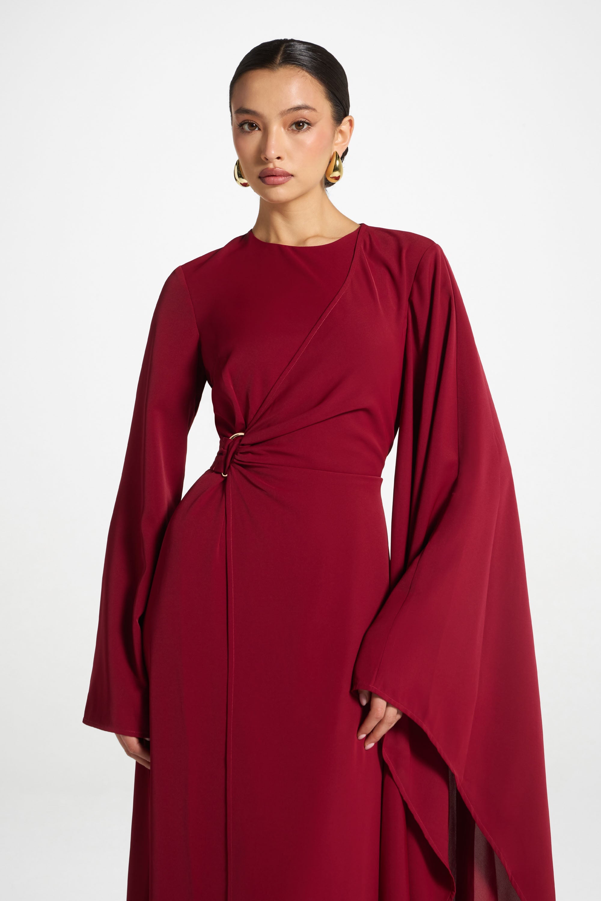 Asymmetric Sleeve Maxi Dress - Pomegranate Abayas Veiled