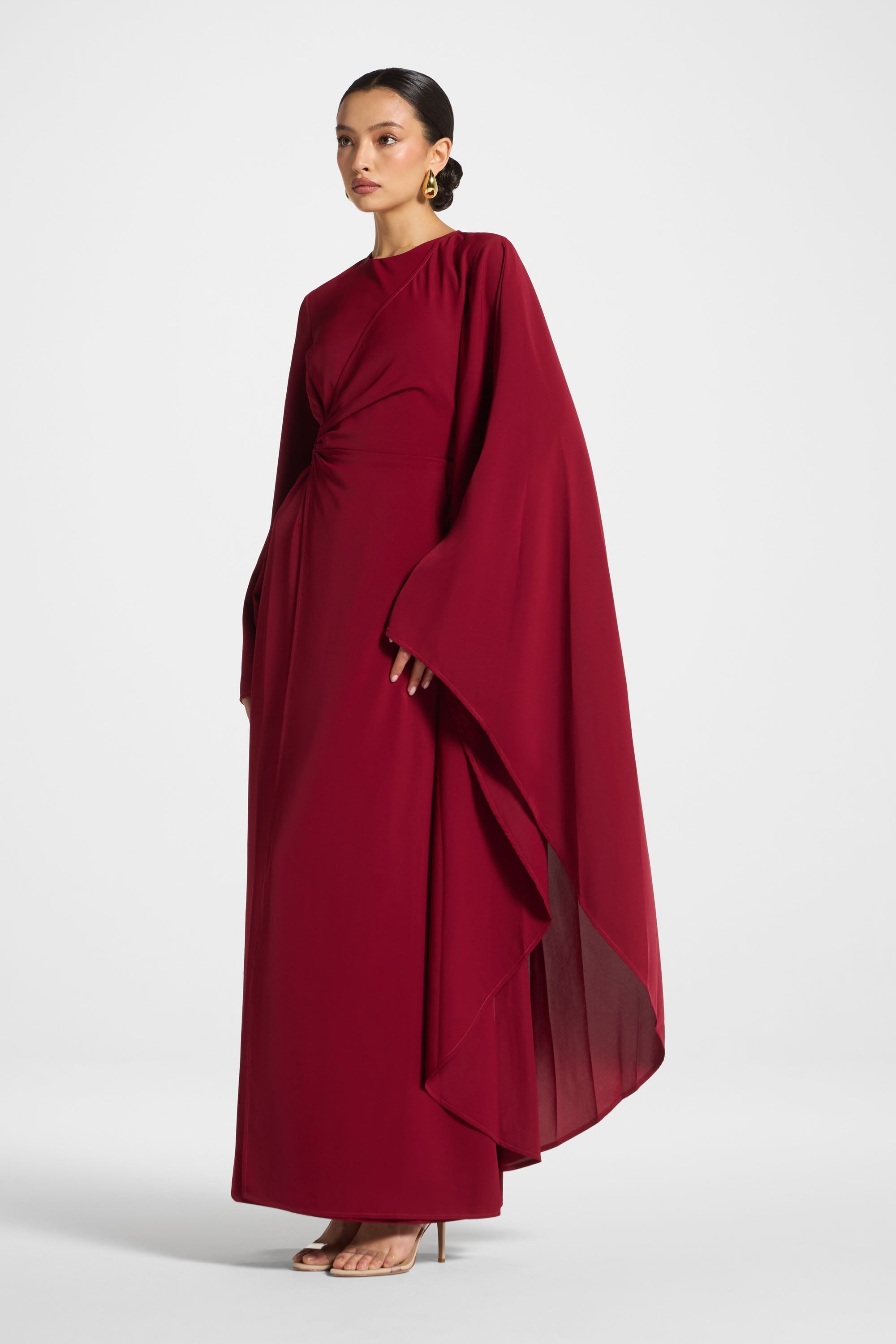 Asymmetric Sleeve Maxi Dress - Pomegranate Abayas Veiled