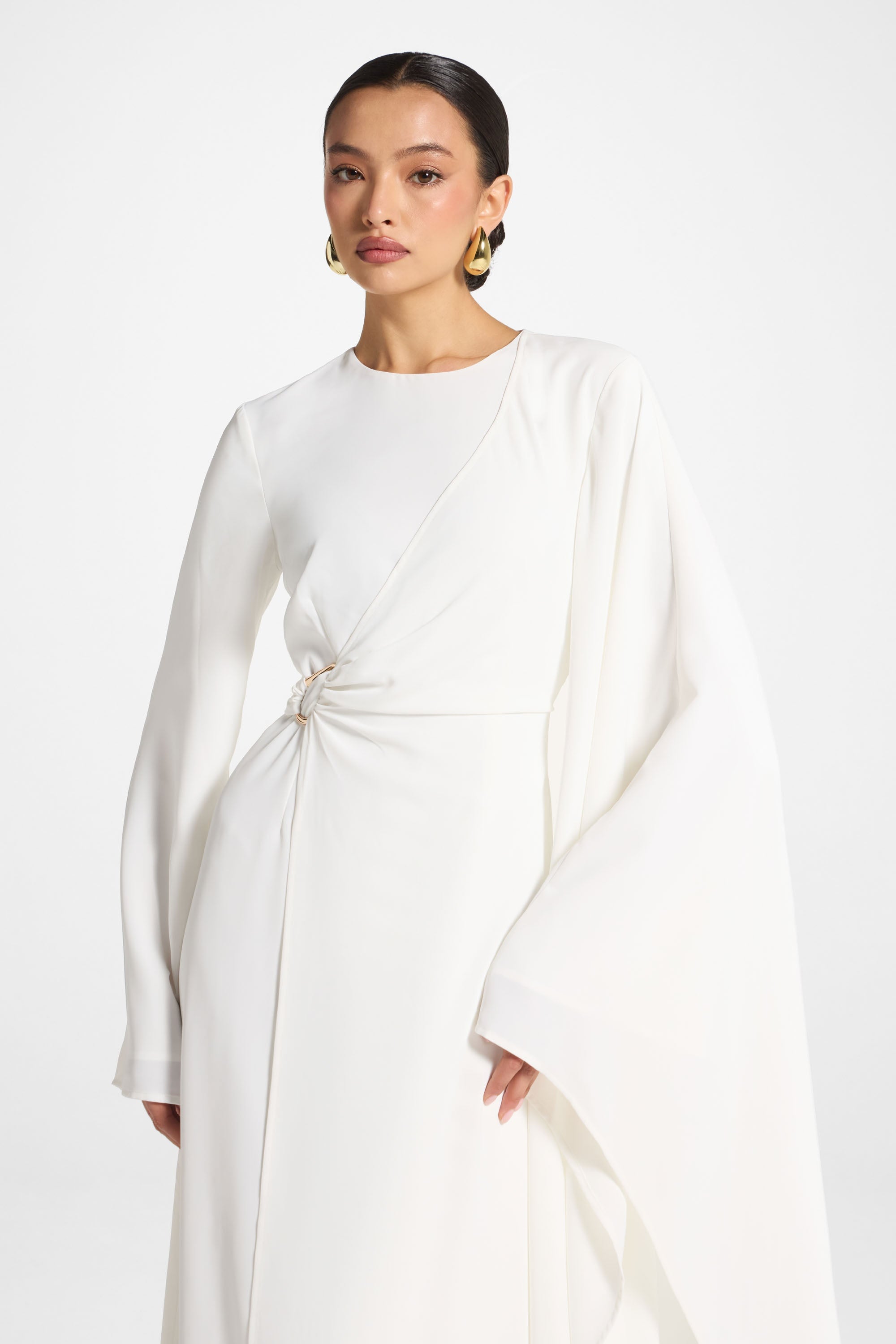 Asymmetric Sleeve Maxi Dress - White Abayas Veiled