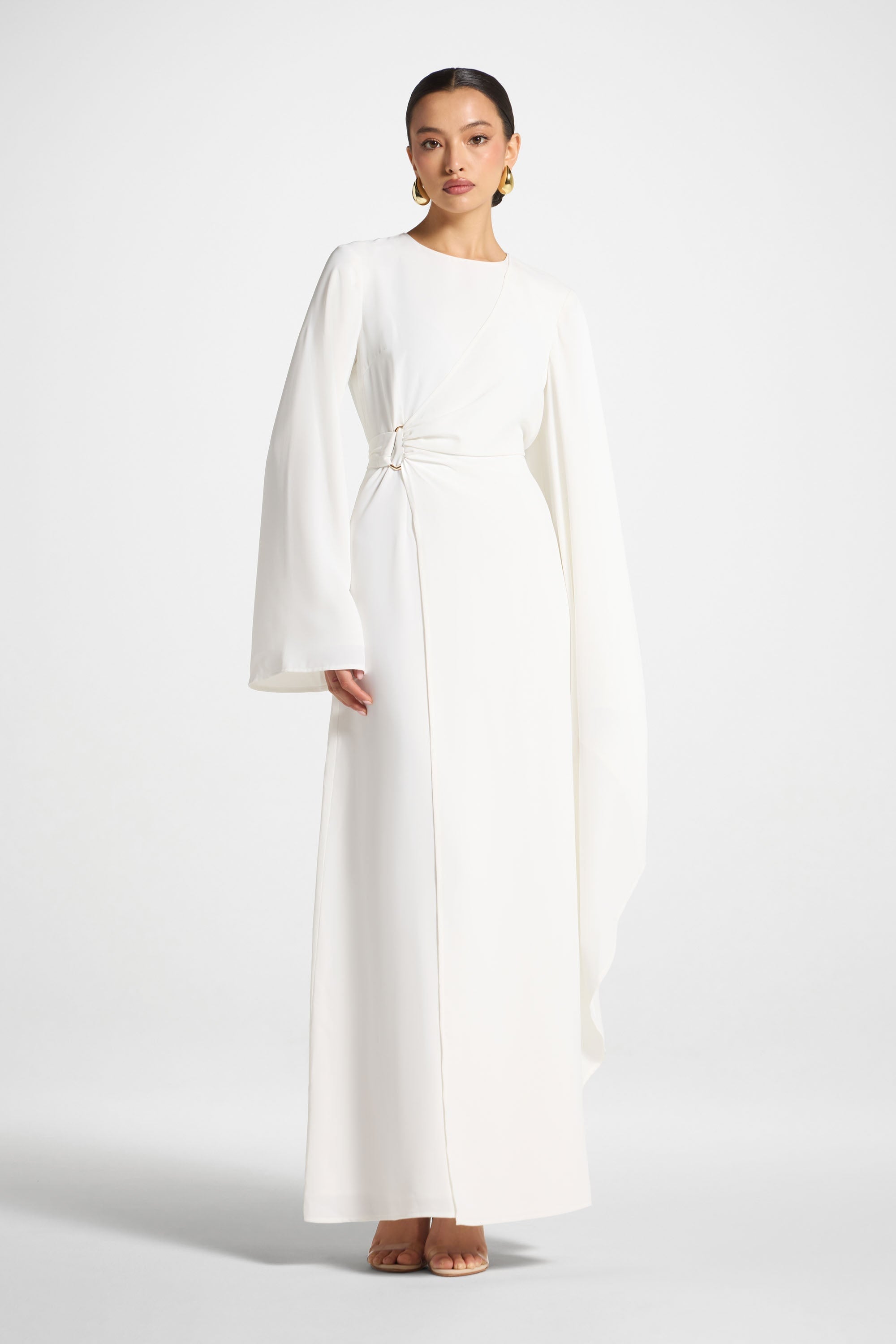 Asymmetric Sleeve Maxi Dress - White Abayas Veiled