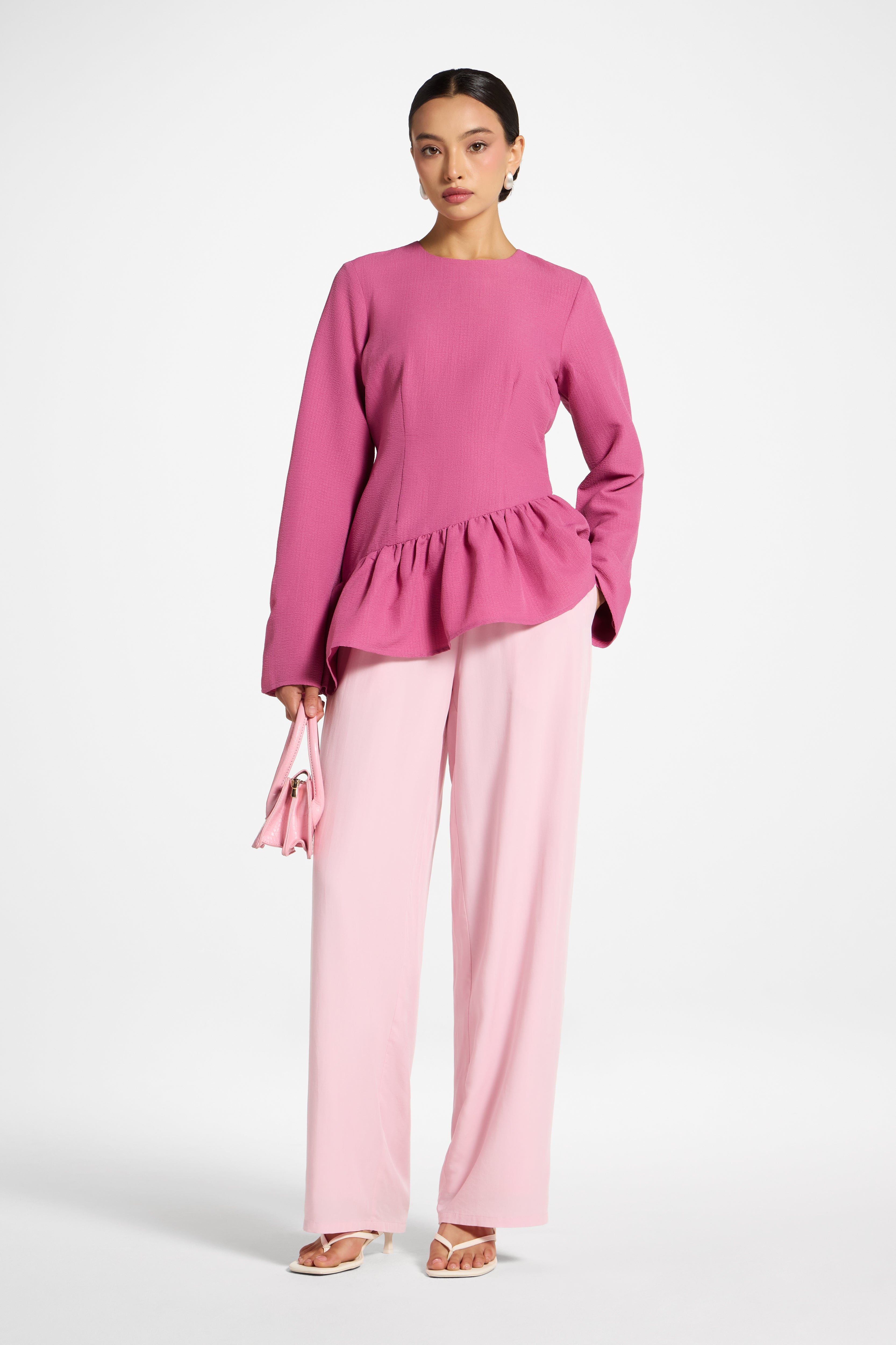 Asymmetric Textured Ruffle Top - Vintage Rose Abayas Veiled