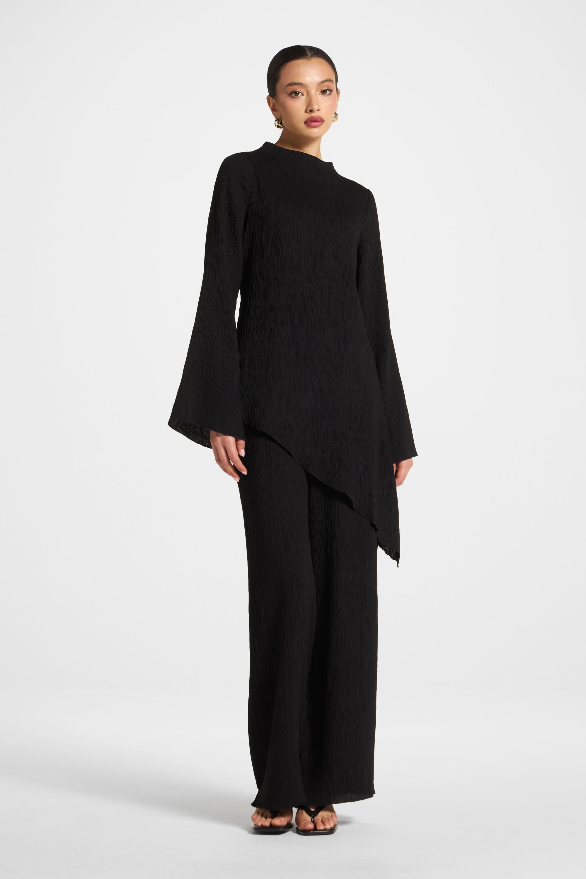 Asymmetric Textured Top - Black Abayas Veiled