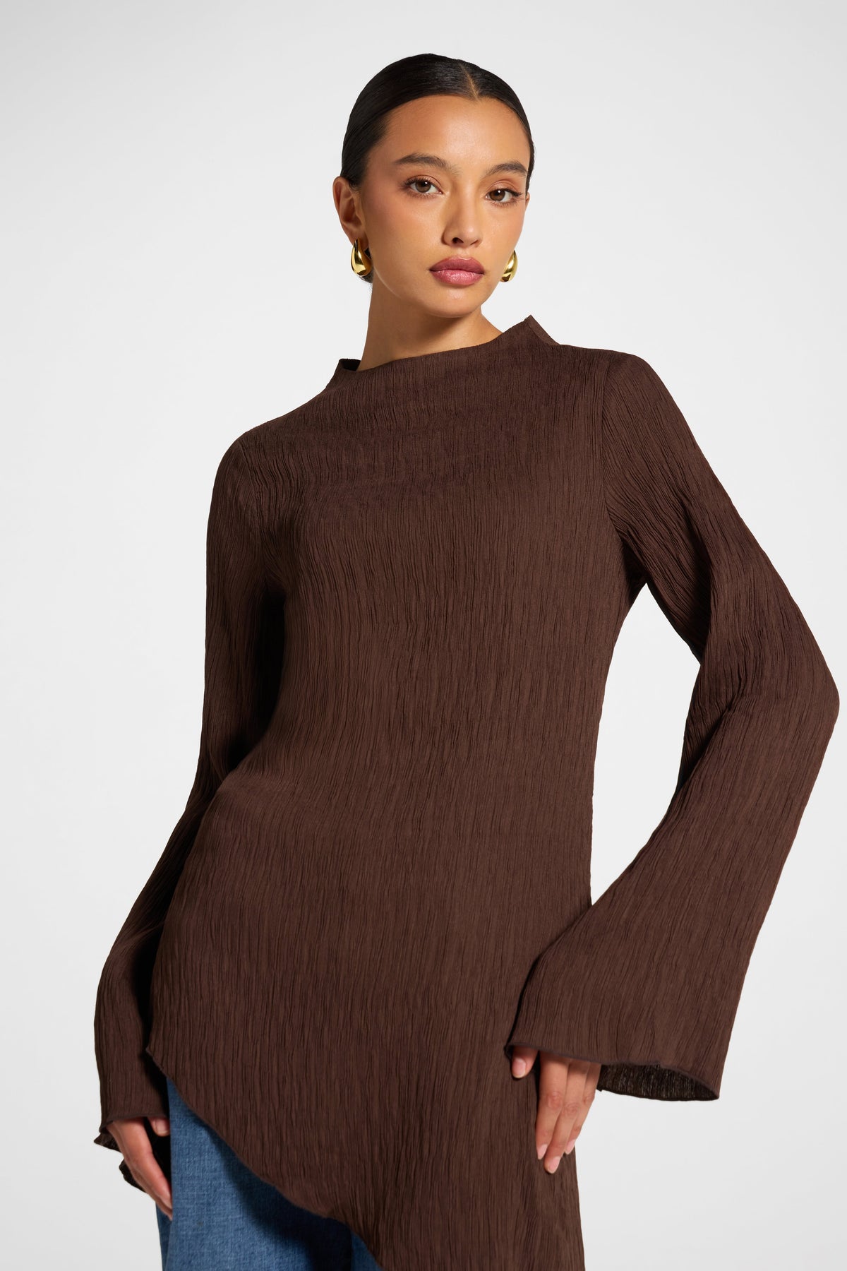 Asymmetric Textured Top - Chocolate Veiled