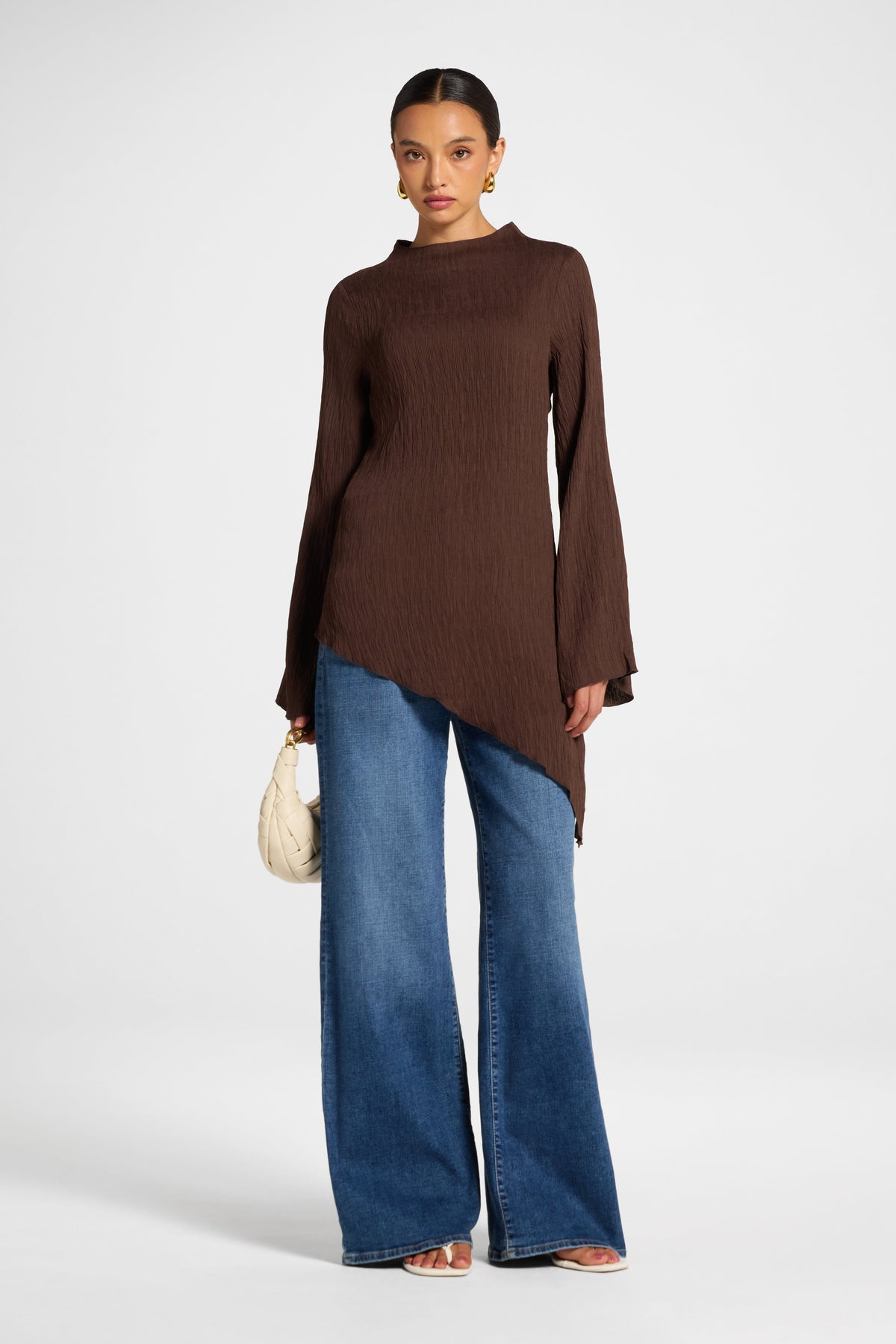 Asymmetric Textured Top - Chocolate Veiled