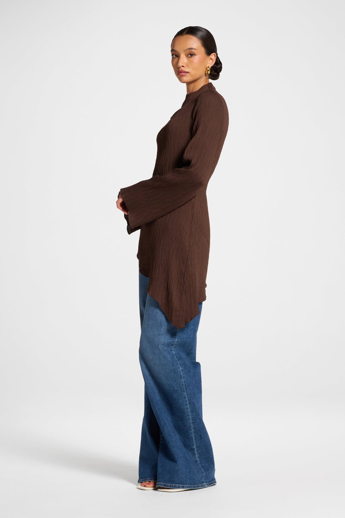 Asymmetric Textured Top - Chocolate Veiled