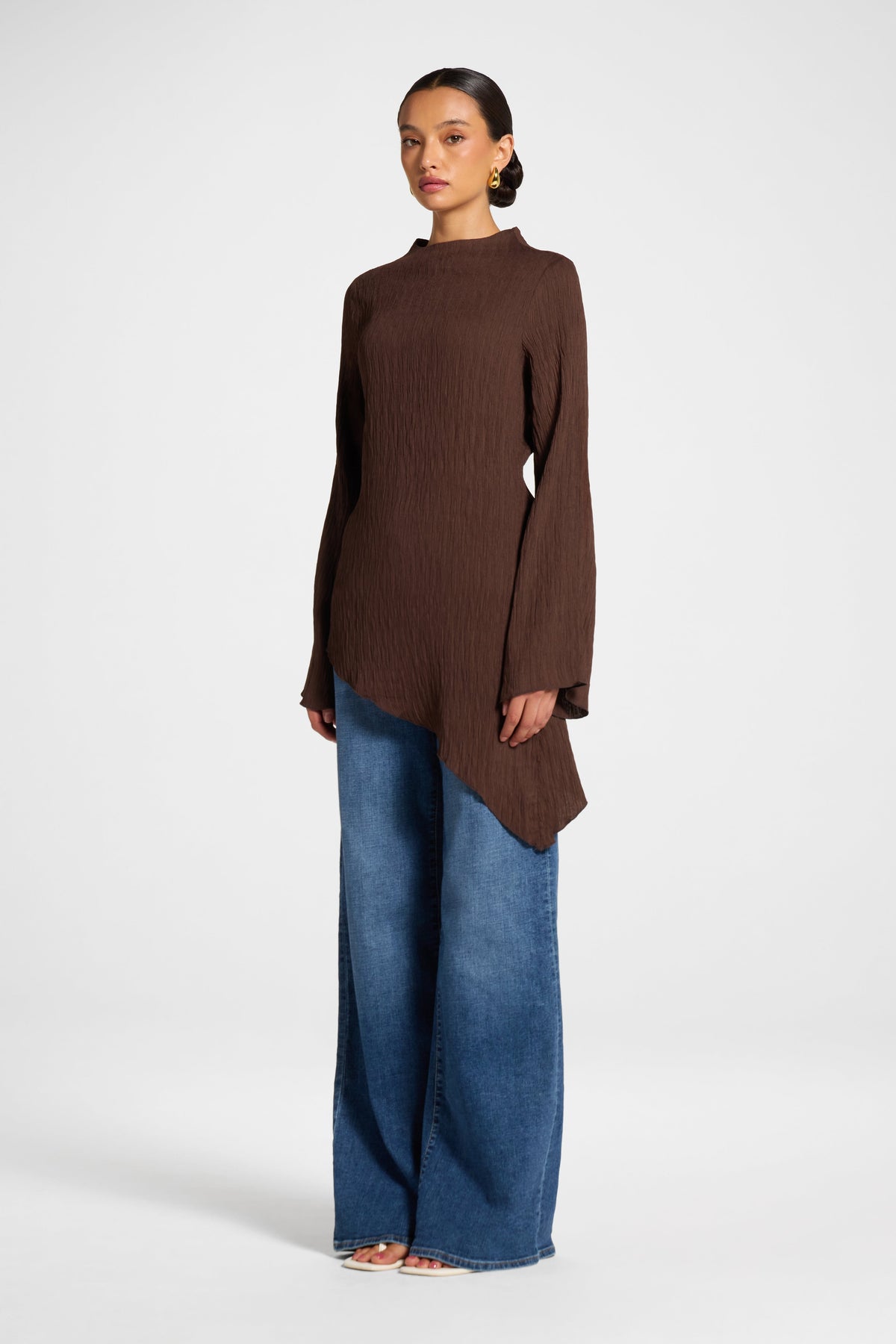 Asymmetric Textured Top - Chocolate Veiled