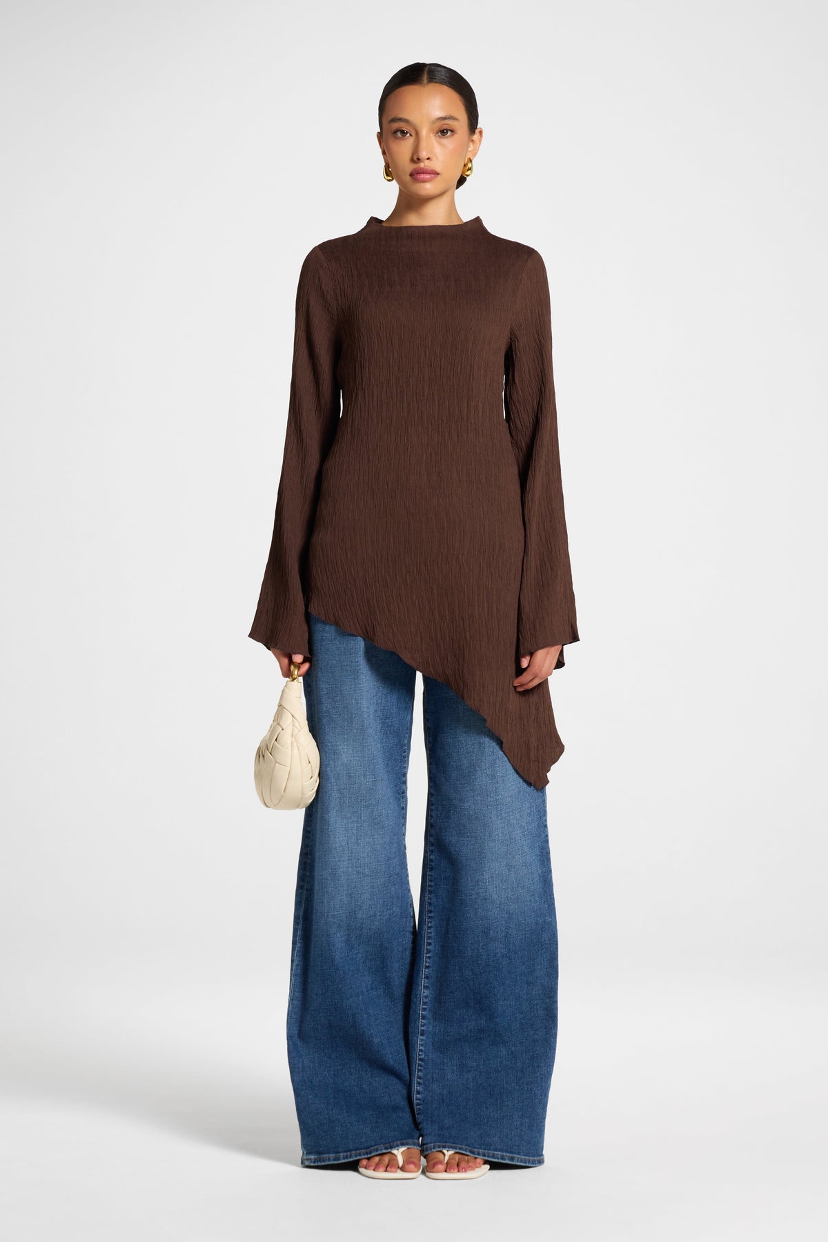 Asymmetric Textured Top - Chocolate Veiled