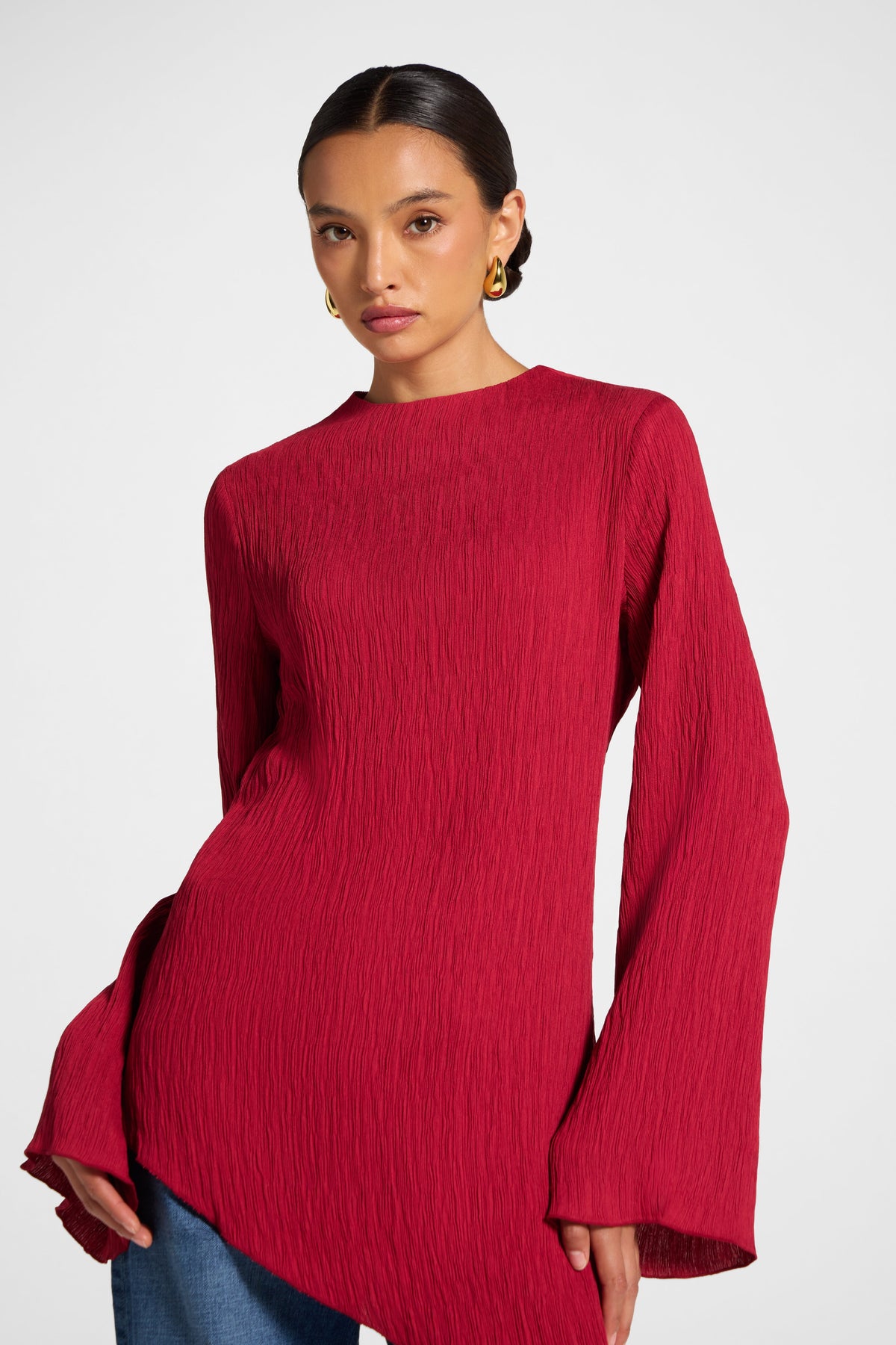 Asymmetric Textured Top - Dark Cherry Veiled