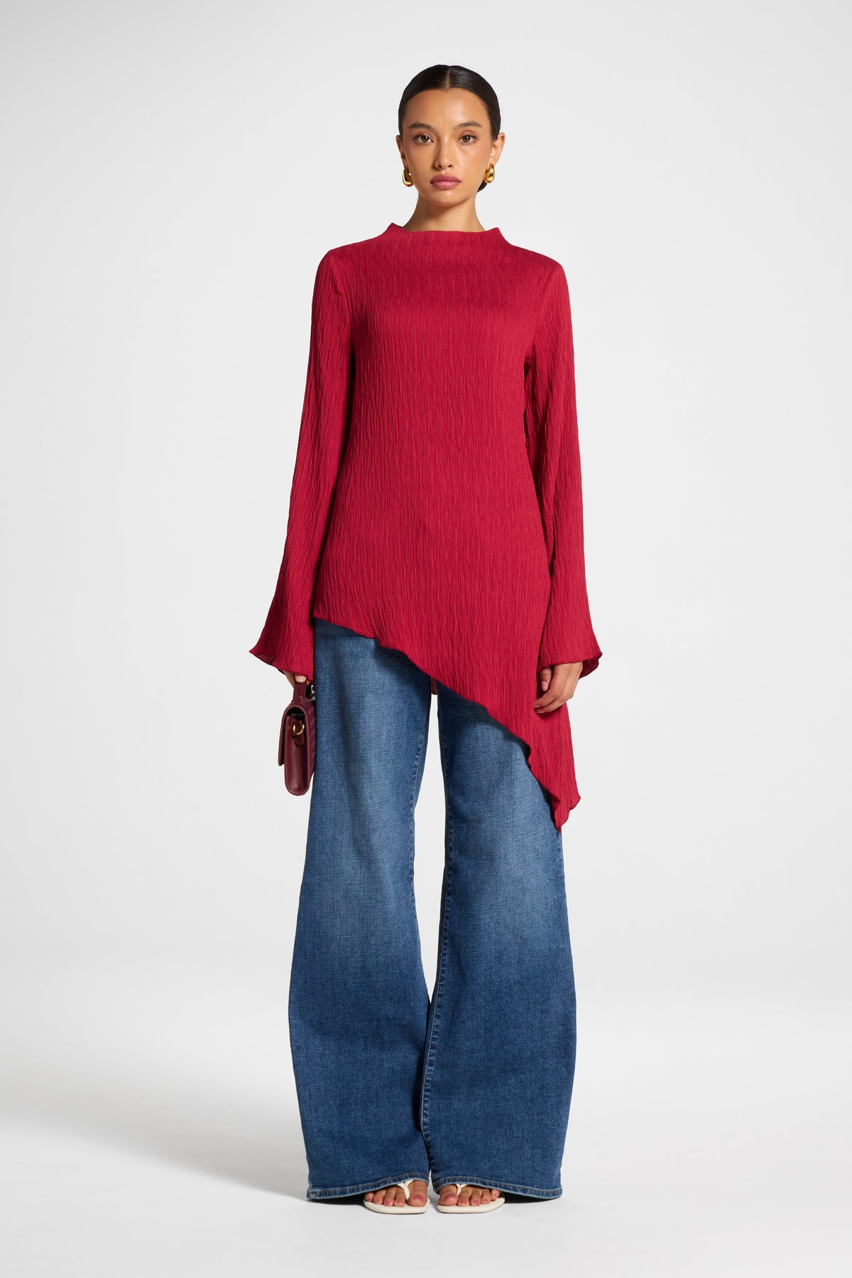 Asymmetric Textured Top - Dark Cherry Veiled