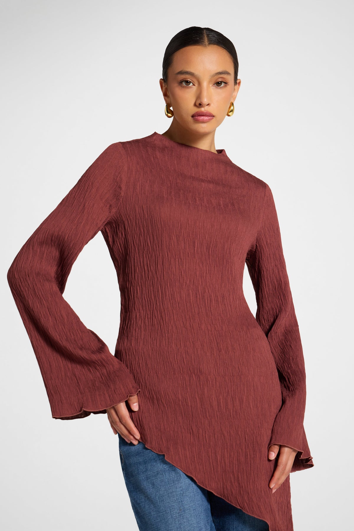 Asymmetric Textured Top - Dried Fig Veiled