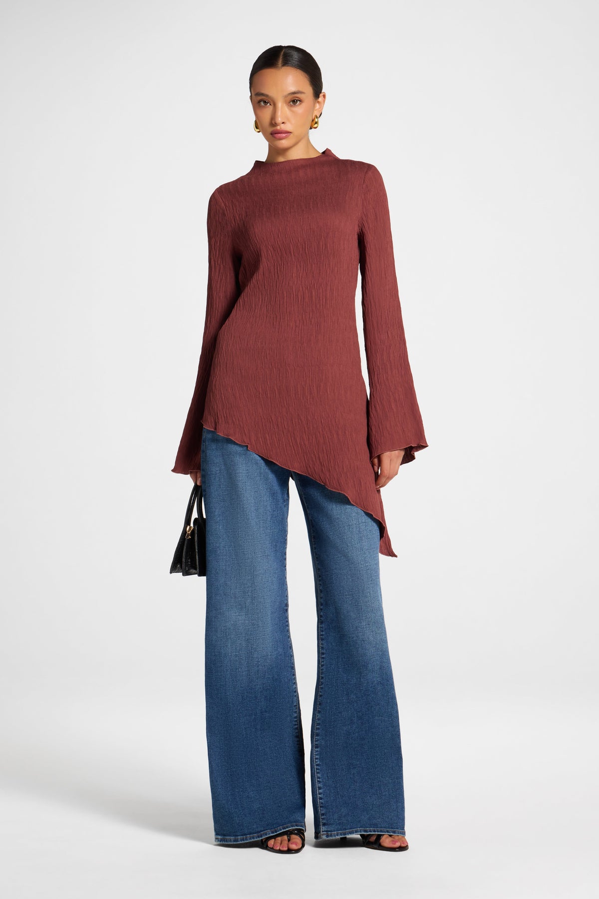 Asymmetric Textured Top - Dried Fig Veiled