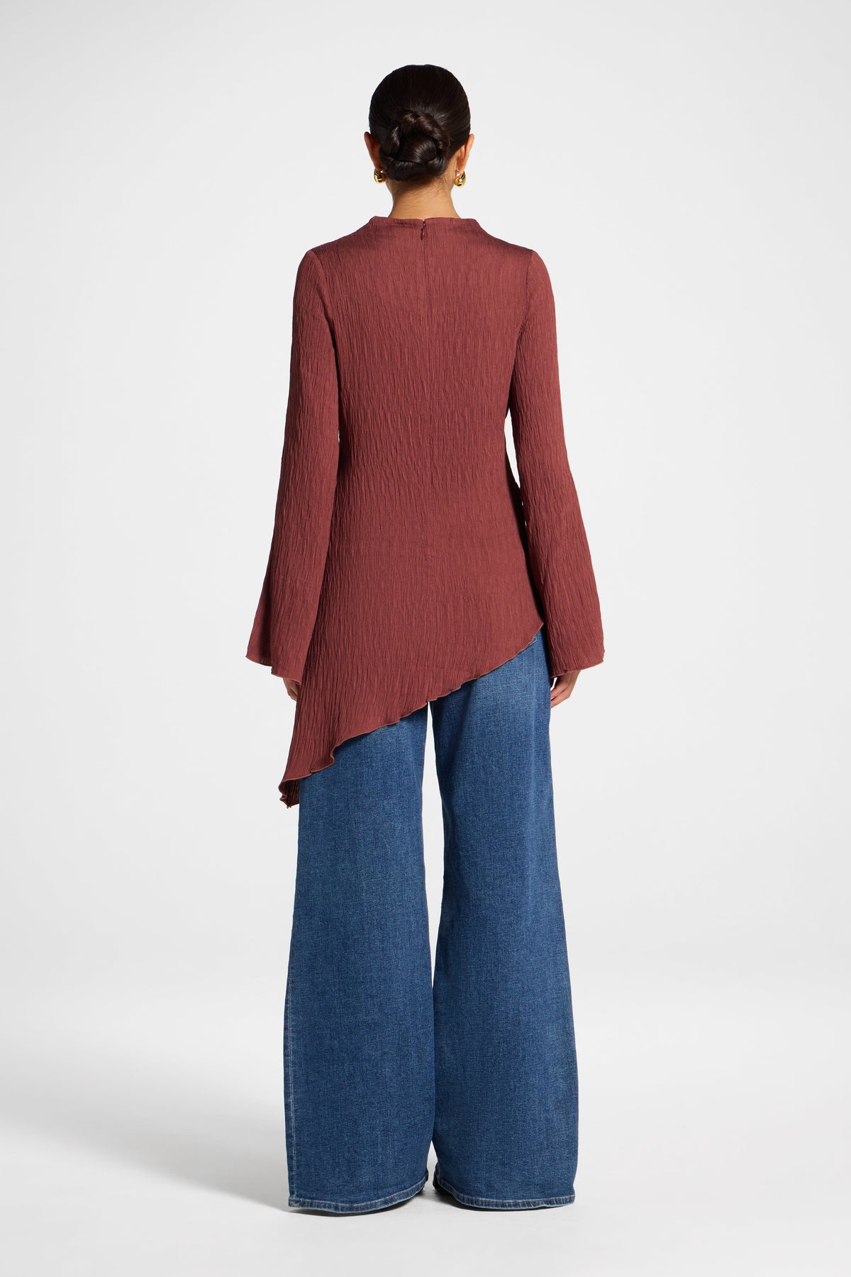 Asymmetric Textured Top - Dried Fig Veiled
