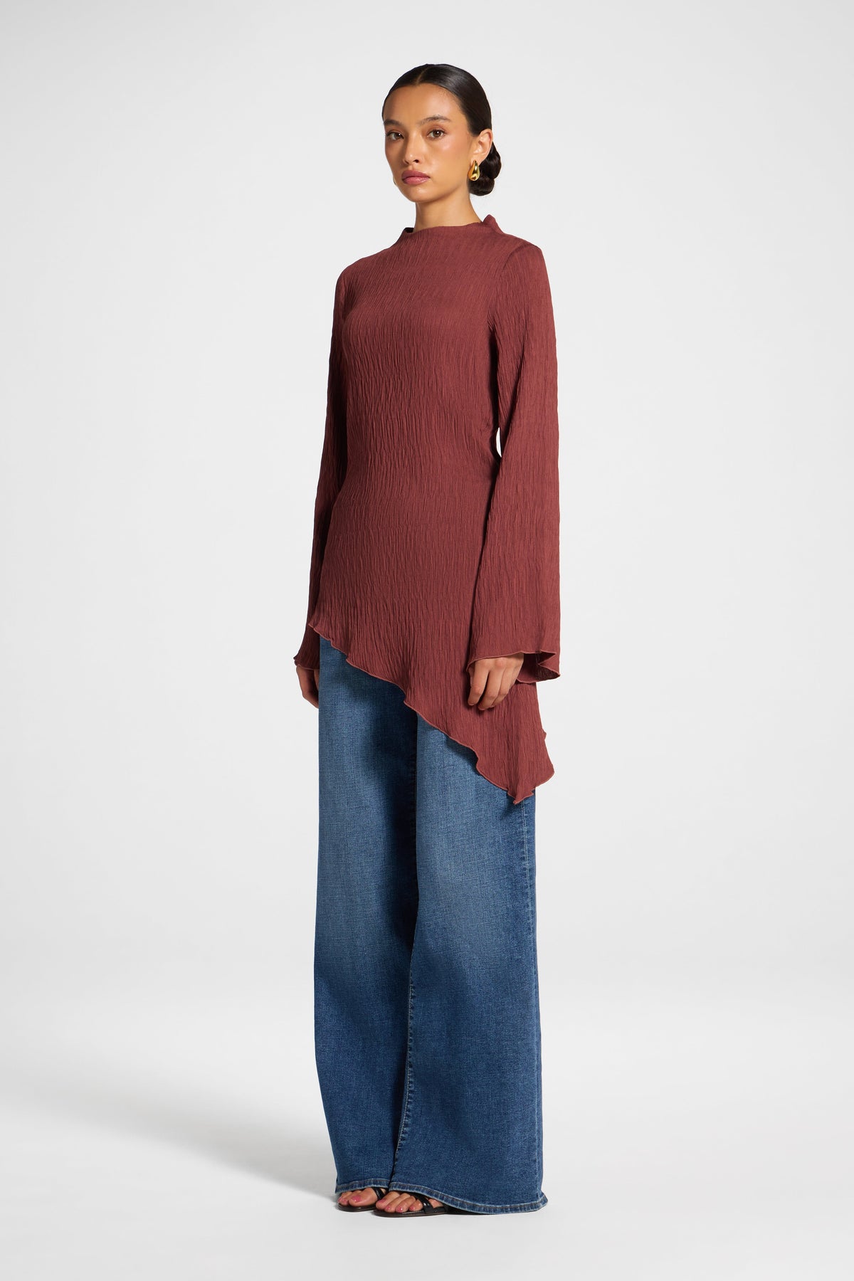 Asymmetric Textured Top - Dried Fig Veiled