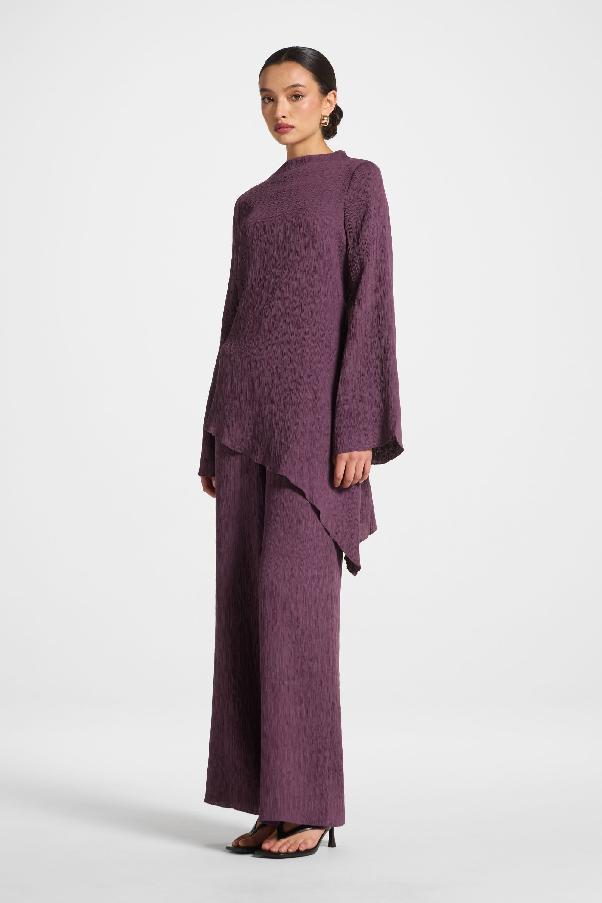 Asymmetric Textured Top - Plum Abayas Veiled