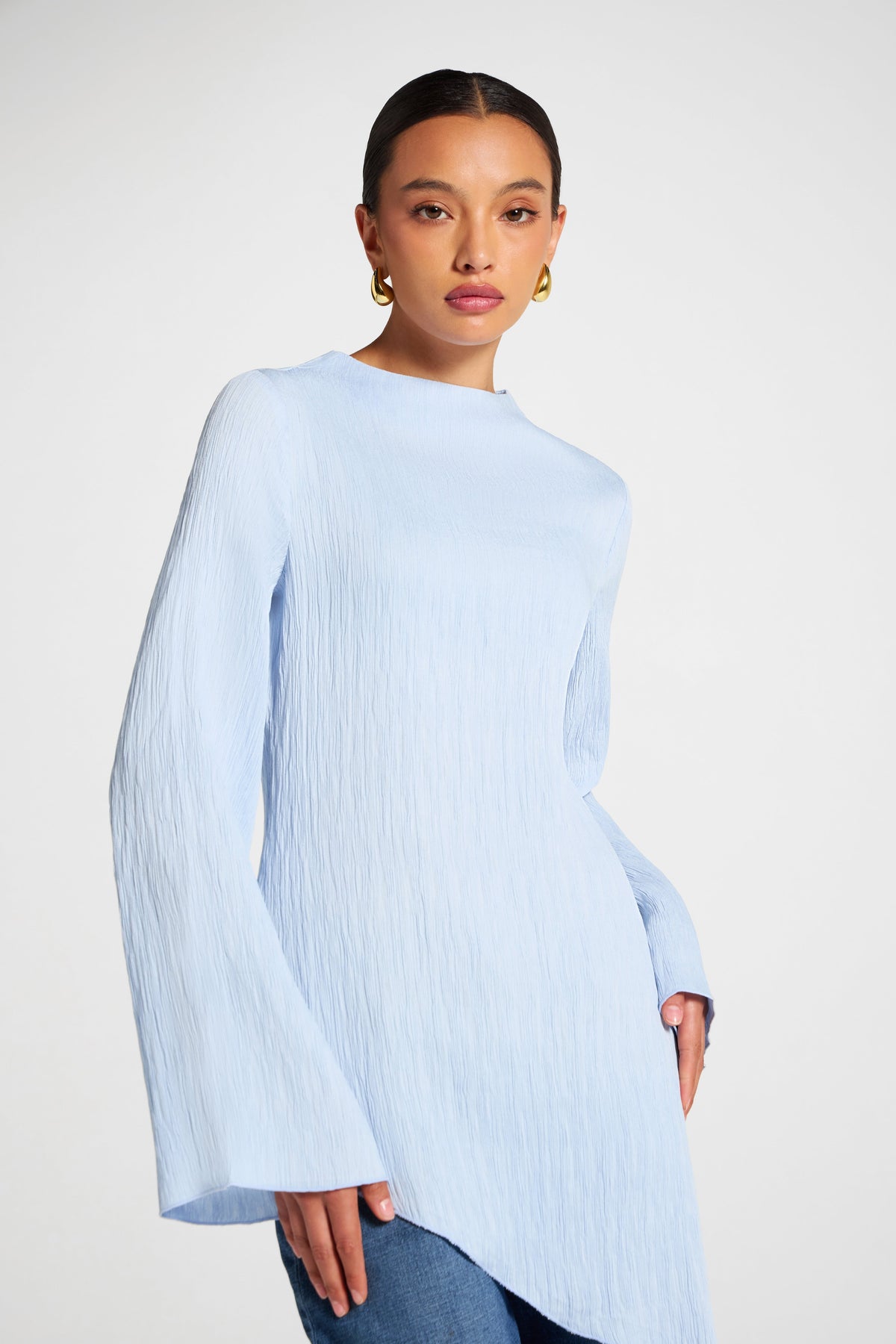 Asymmetric Textured Top - Sky Veiled