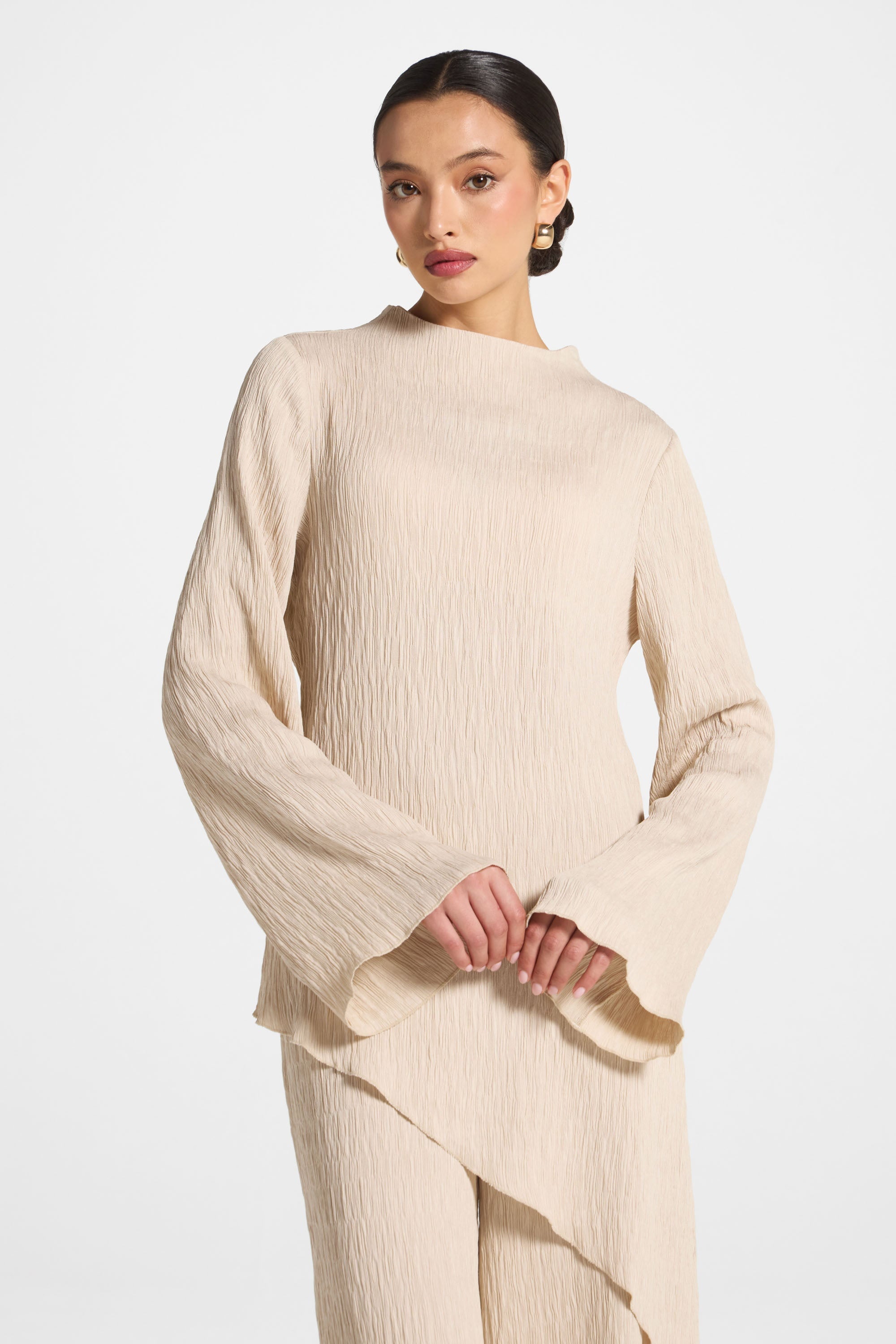 Asymmetric Textured Top - Stone Abayas Veiled