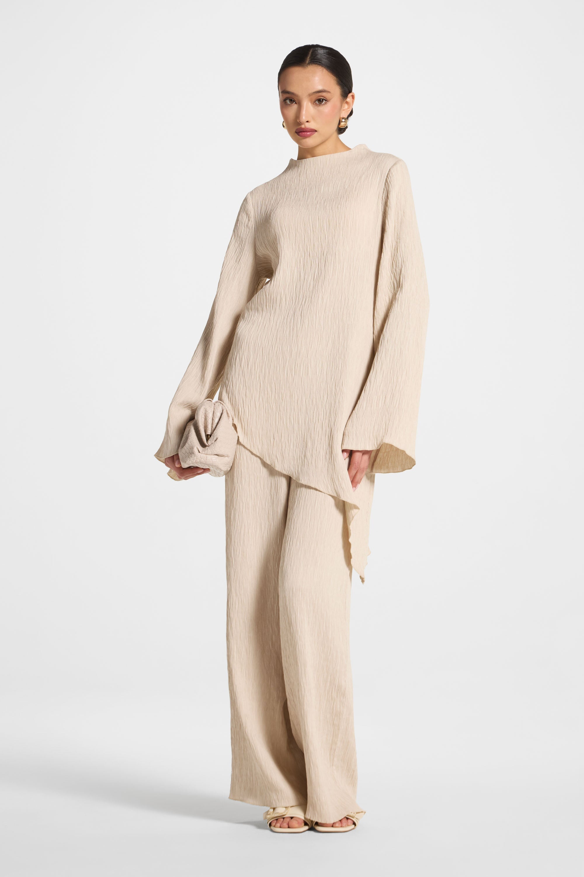 Asymmetric Textured Top - Stone Abayas Veiled