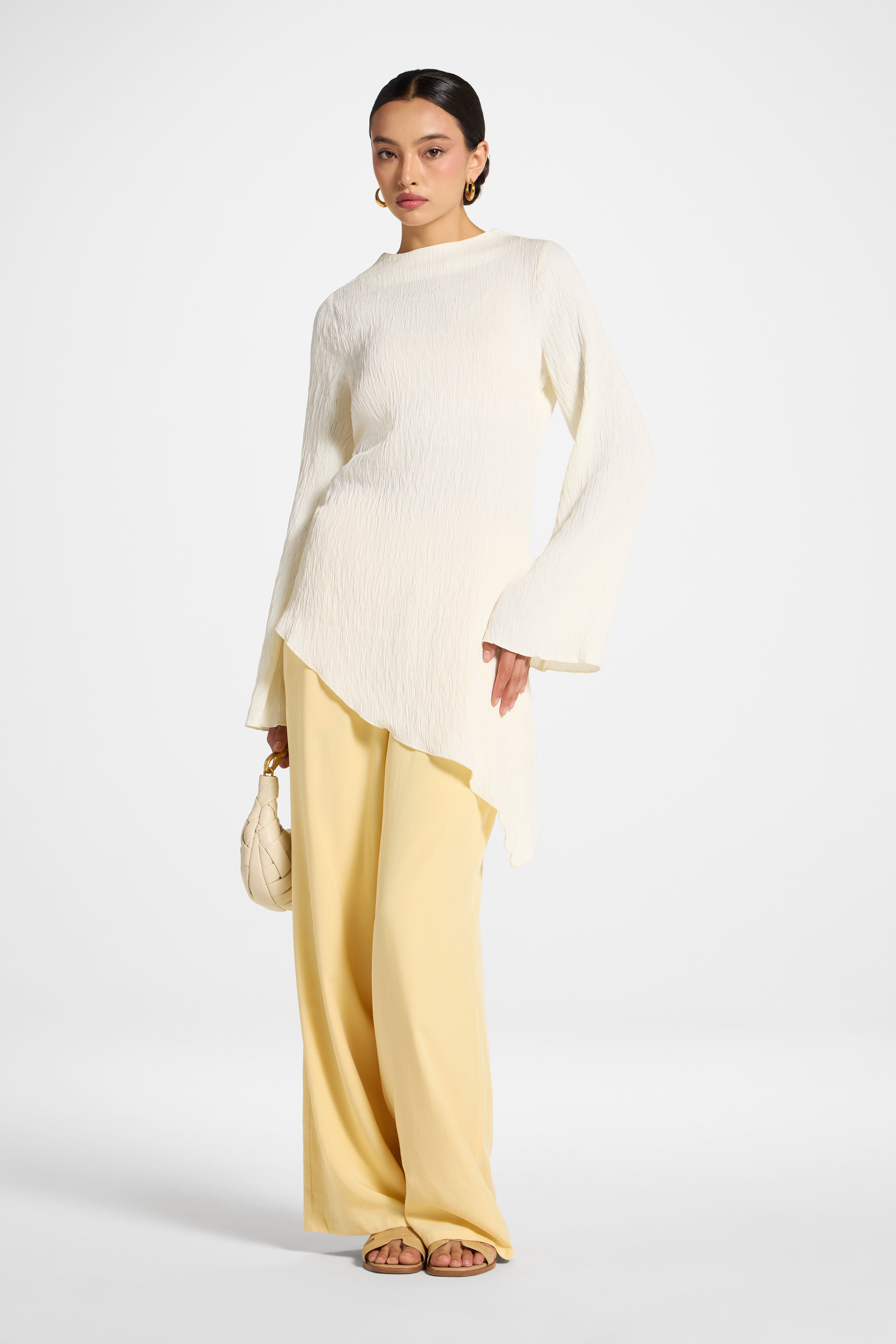 Asymmetric Textured Top - White Abayas Veiled
