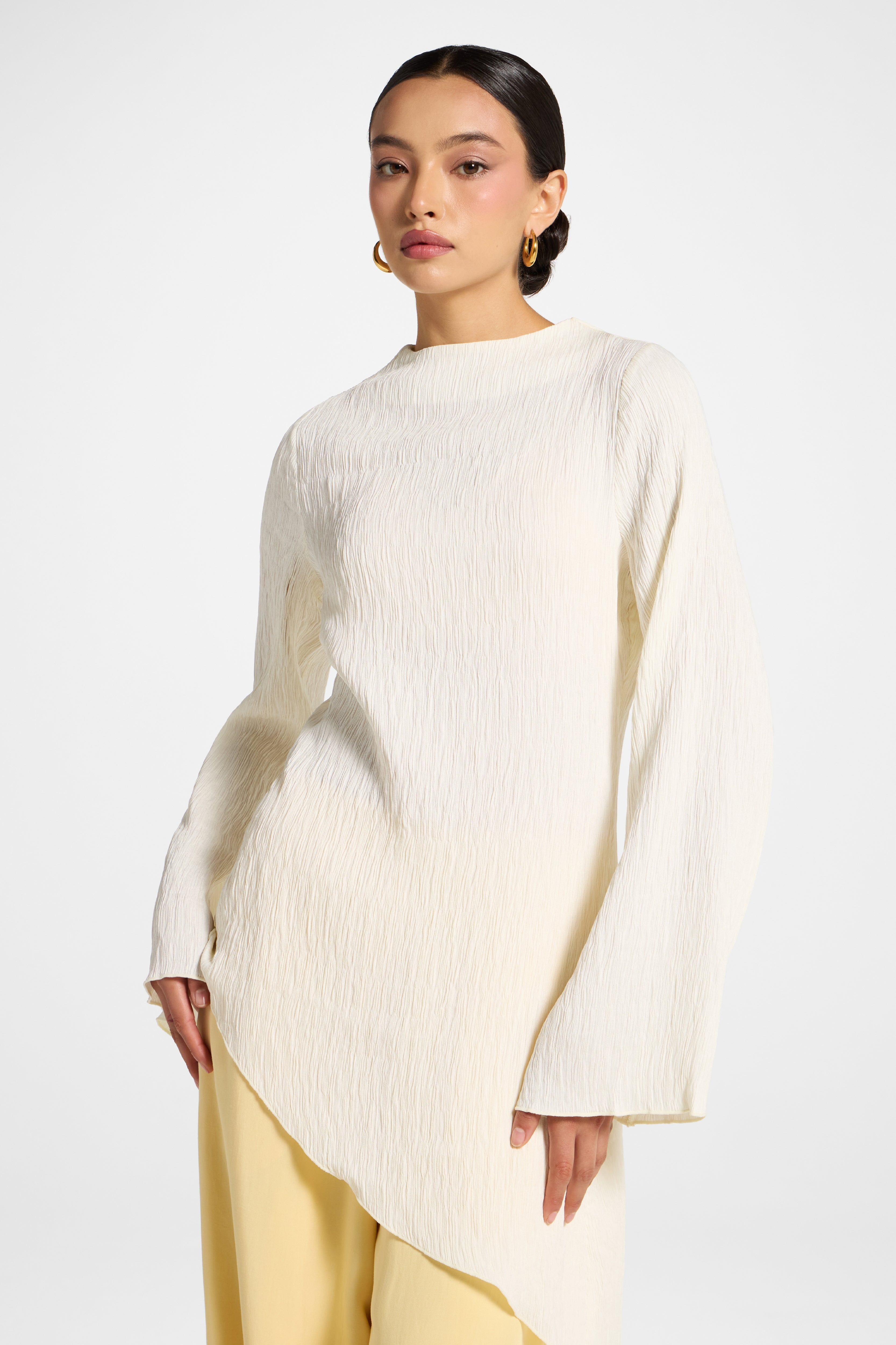 Asymmetric Textured Top - White Abayas Veiled