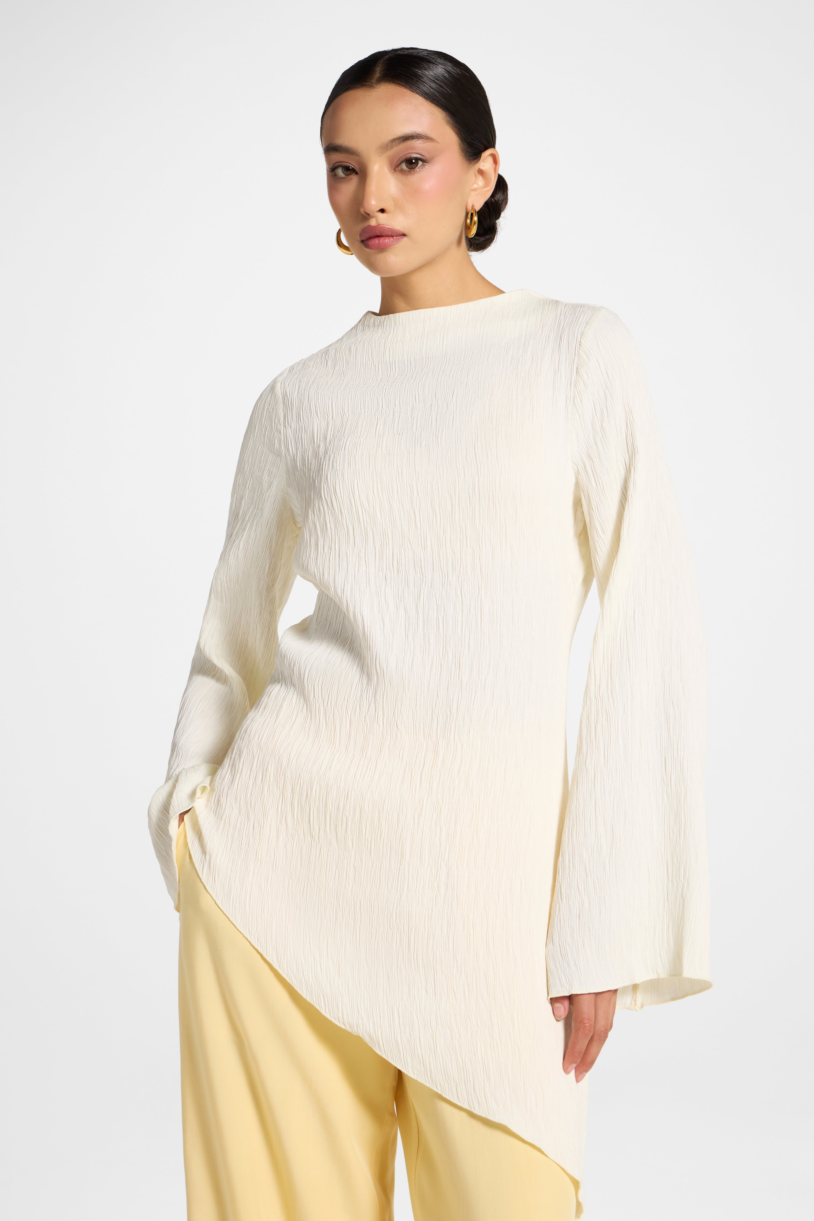Asymmetric Textured Top - White Abayas Veiled