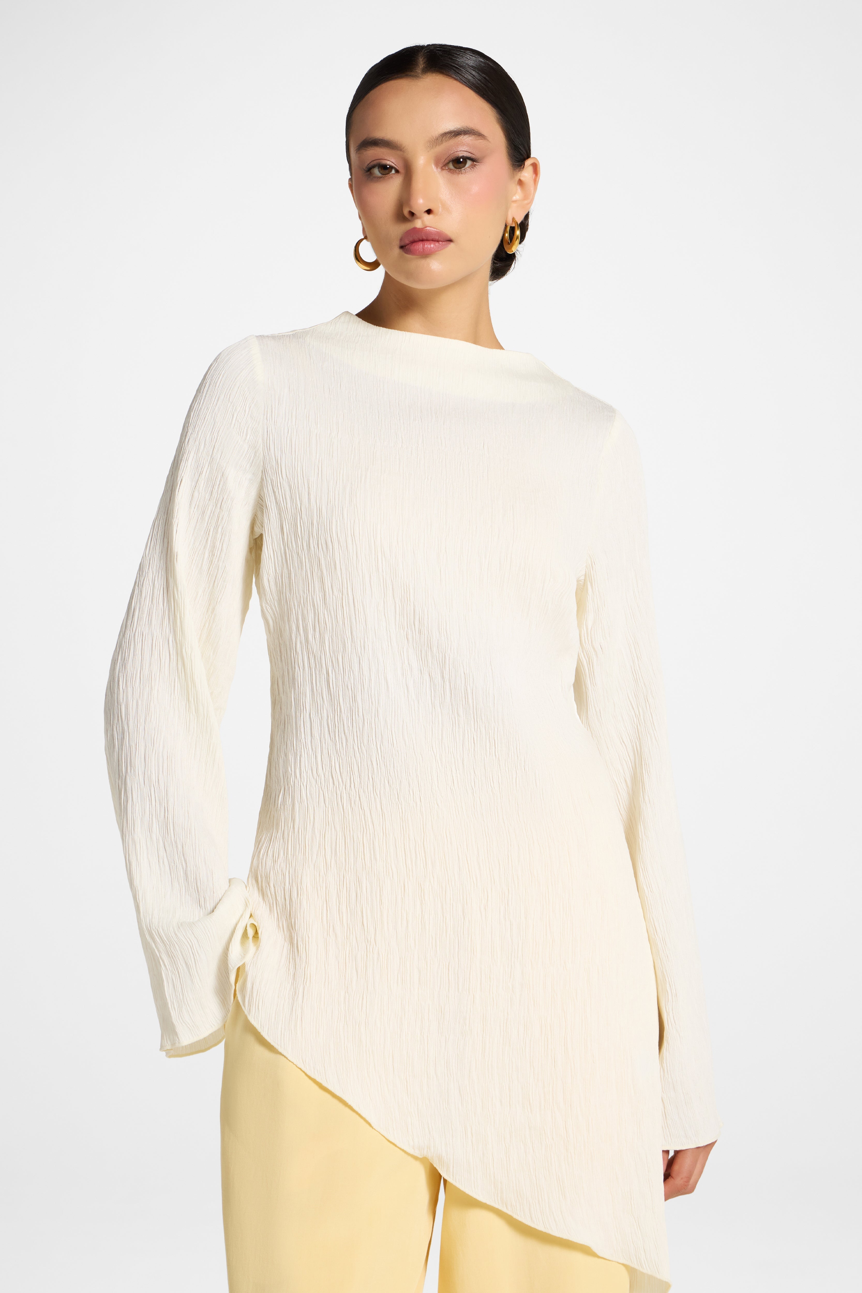 Asymmetric Textured Top - White Abayas Veiled