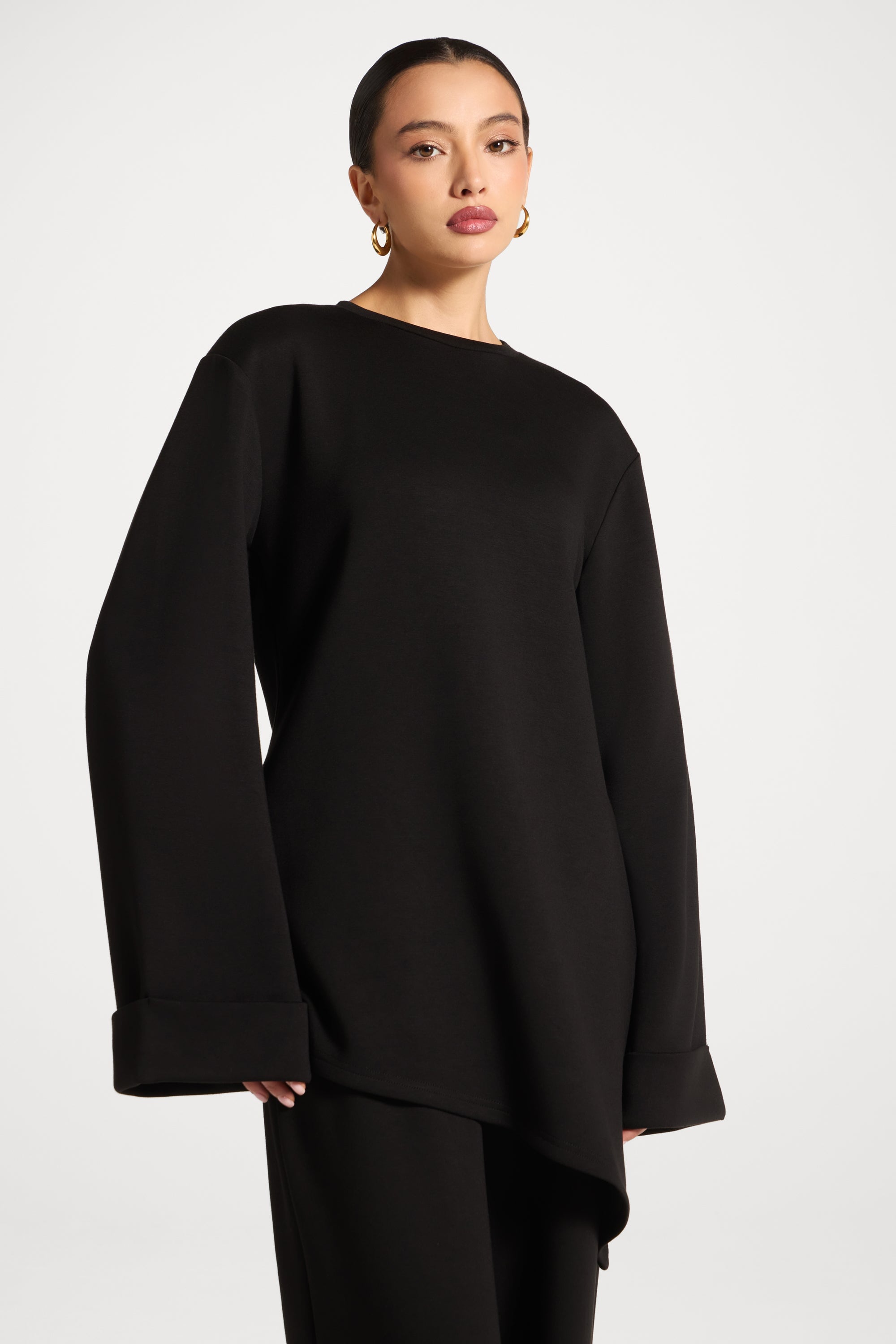 Asymmetric Top & Pants Set - Black Abayas Veiled