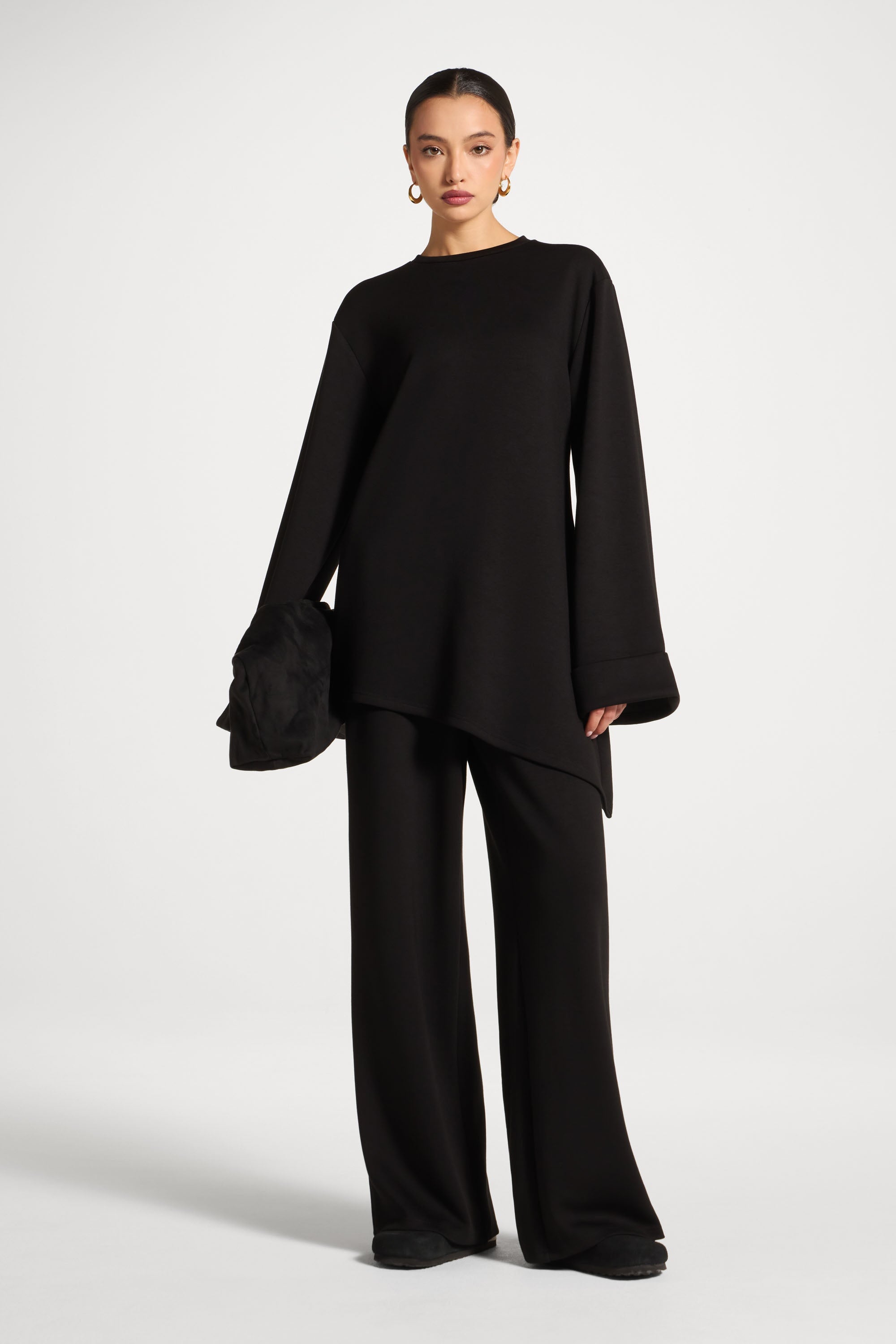 Asymmetric Top & Pants Set - Black Abayas Veiled
