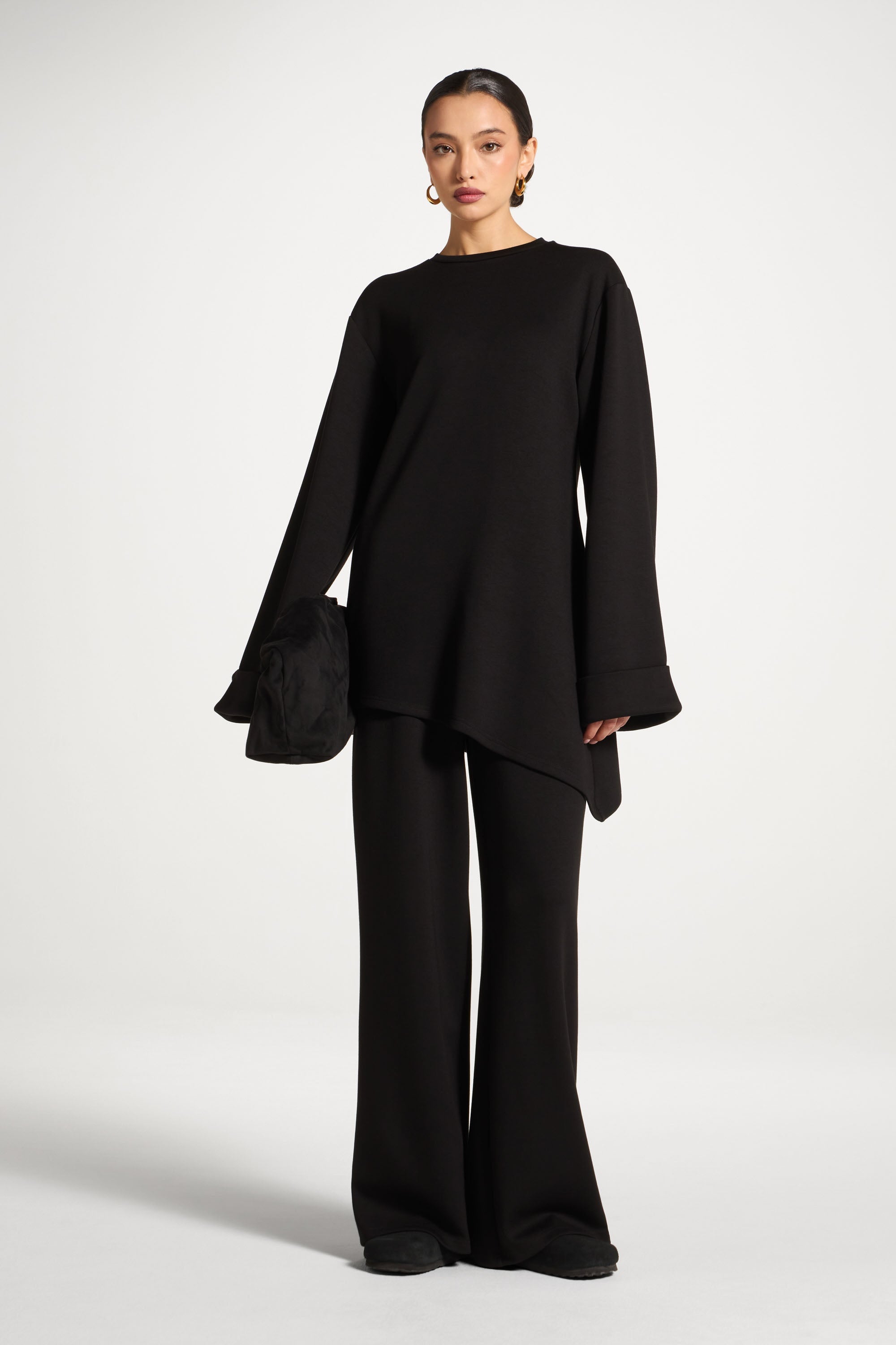 Asymmetric Top & Pants Set - Black Abayas Veiled