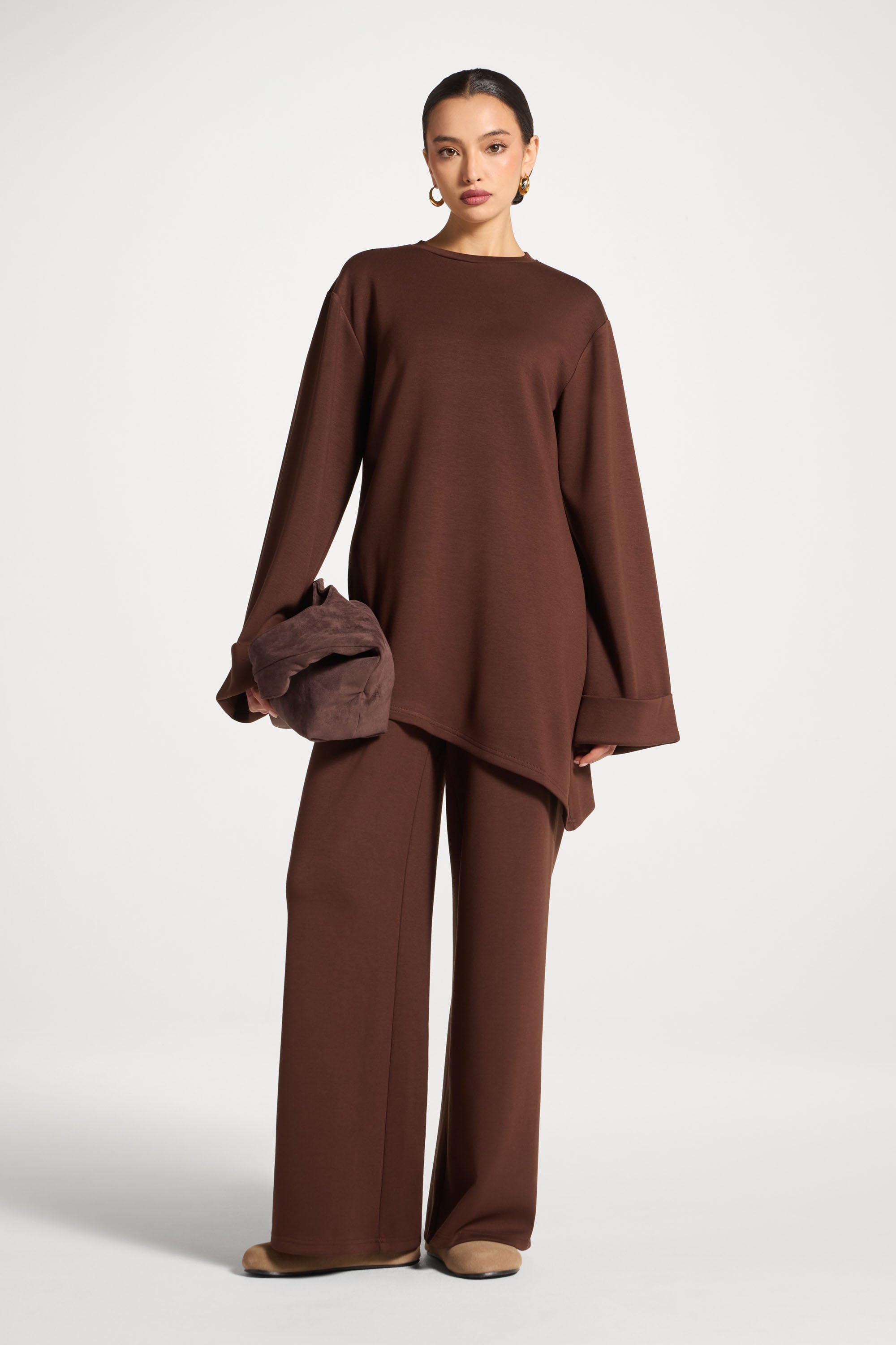 Asymmetric Top & Pants Set - Chestnut Abayas Veiled